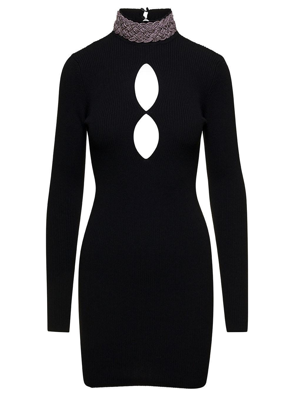 merino wool mini dress embellished neck
