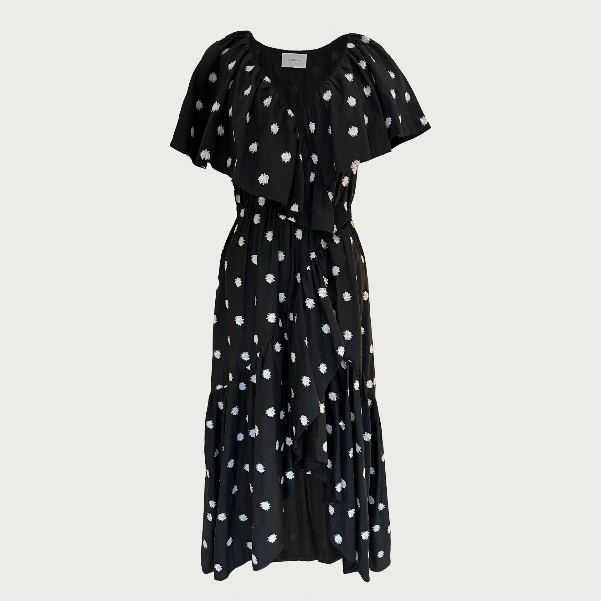 merlette loris dress in ikat embroidered dot