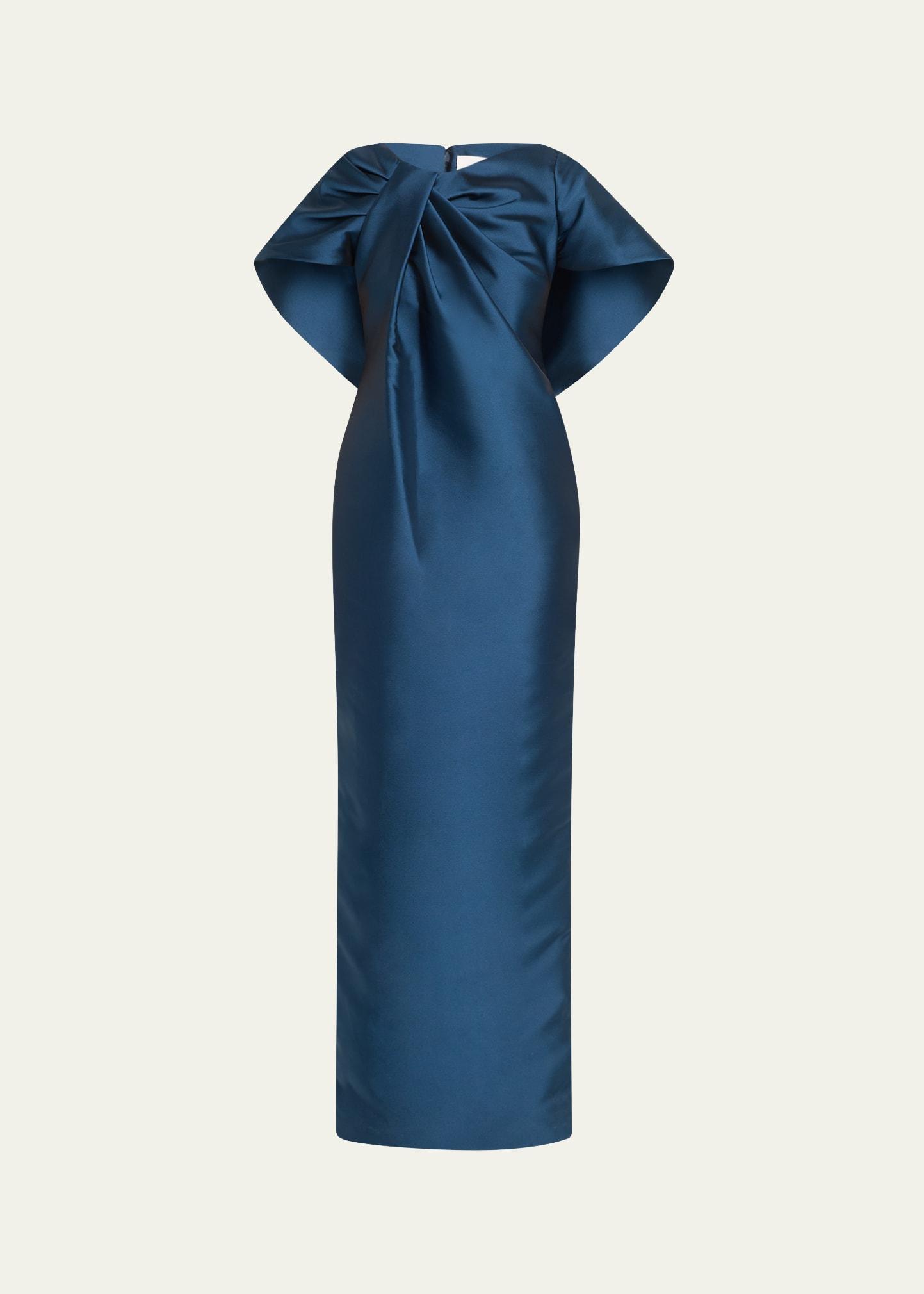 meryl asymmetric drape mikado column gown