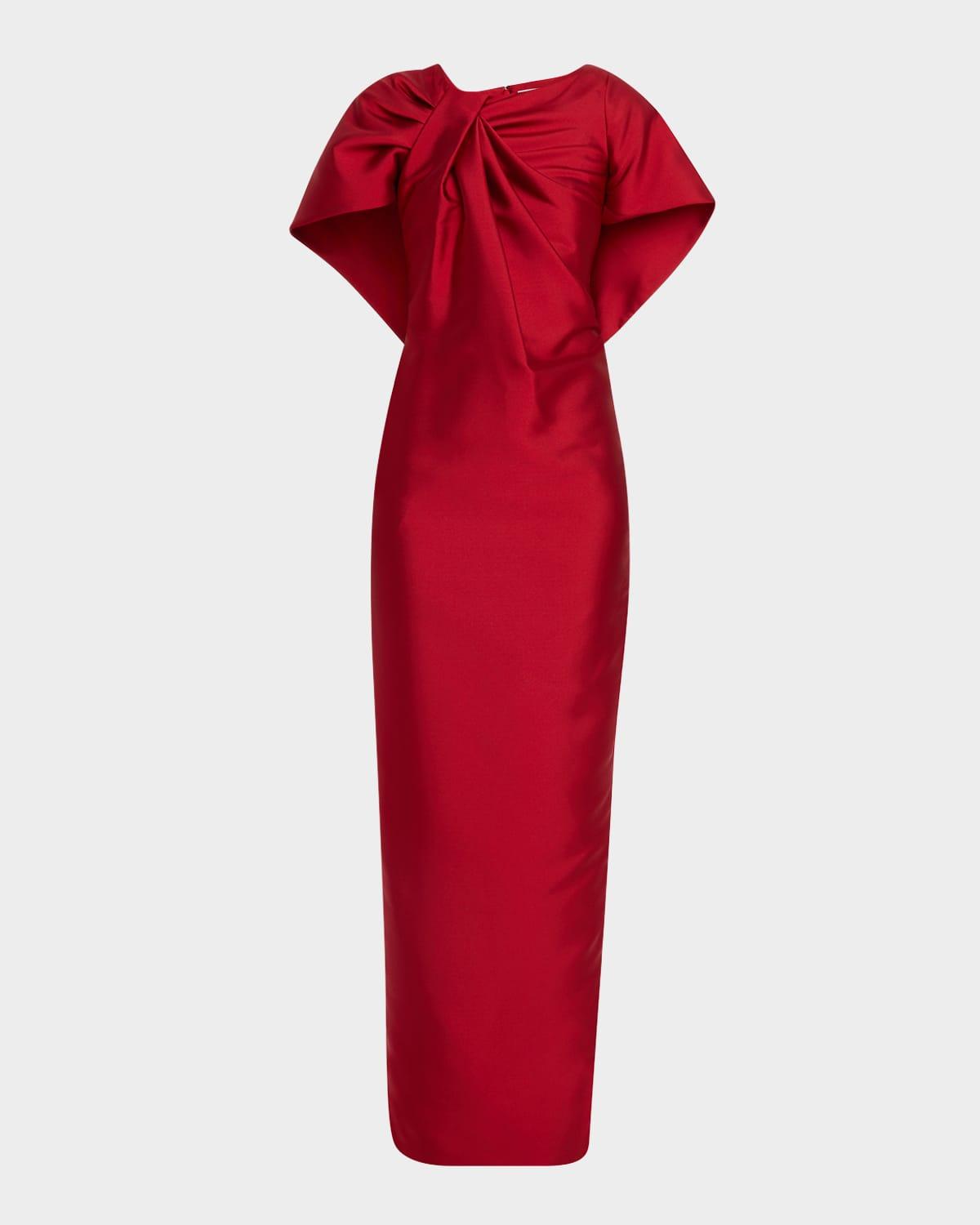 meryl asymmetric drape mikado column gown