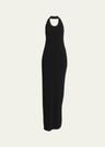 meryl halter matte crepe rib knit maxi dress