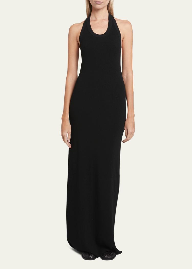 meryl halter matte crepe rib knit maxi dress