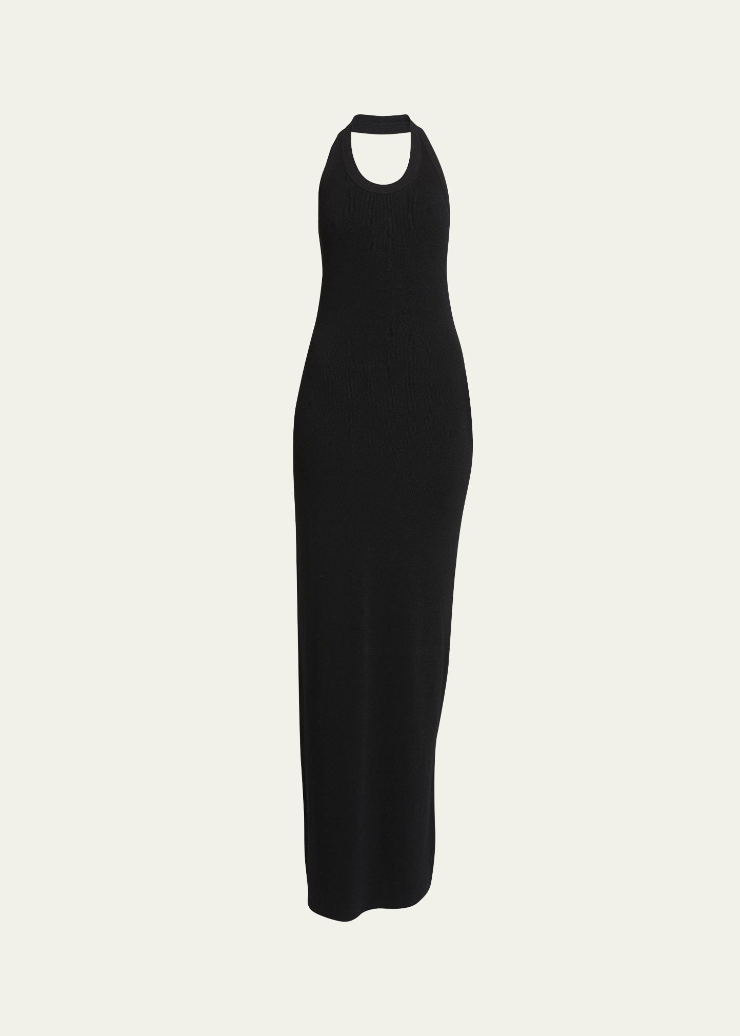 meryl halter matte crepe rib knit maxi dress