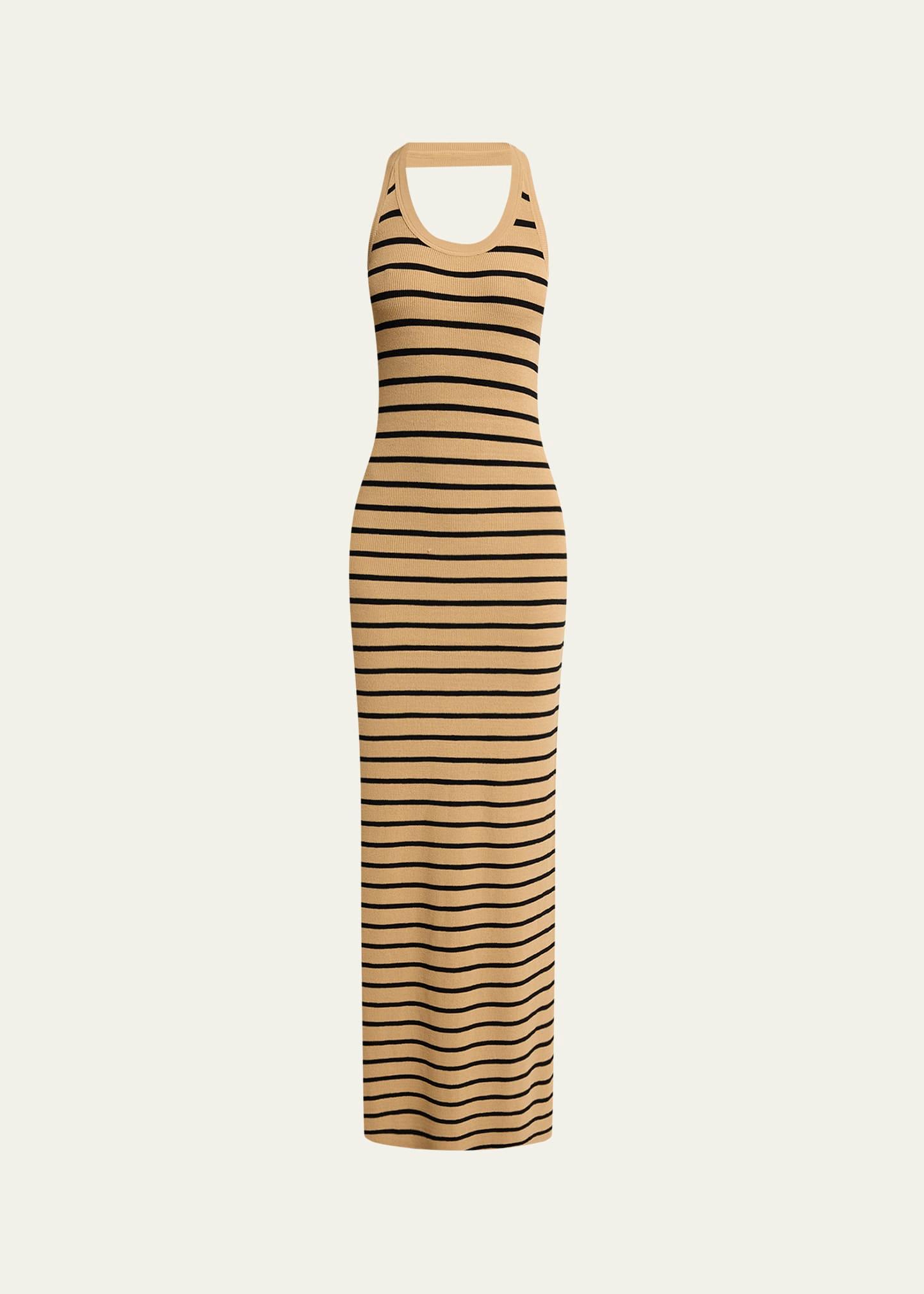 meryl striped matte viscose rib halter maxi dress