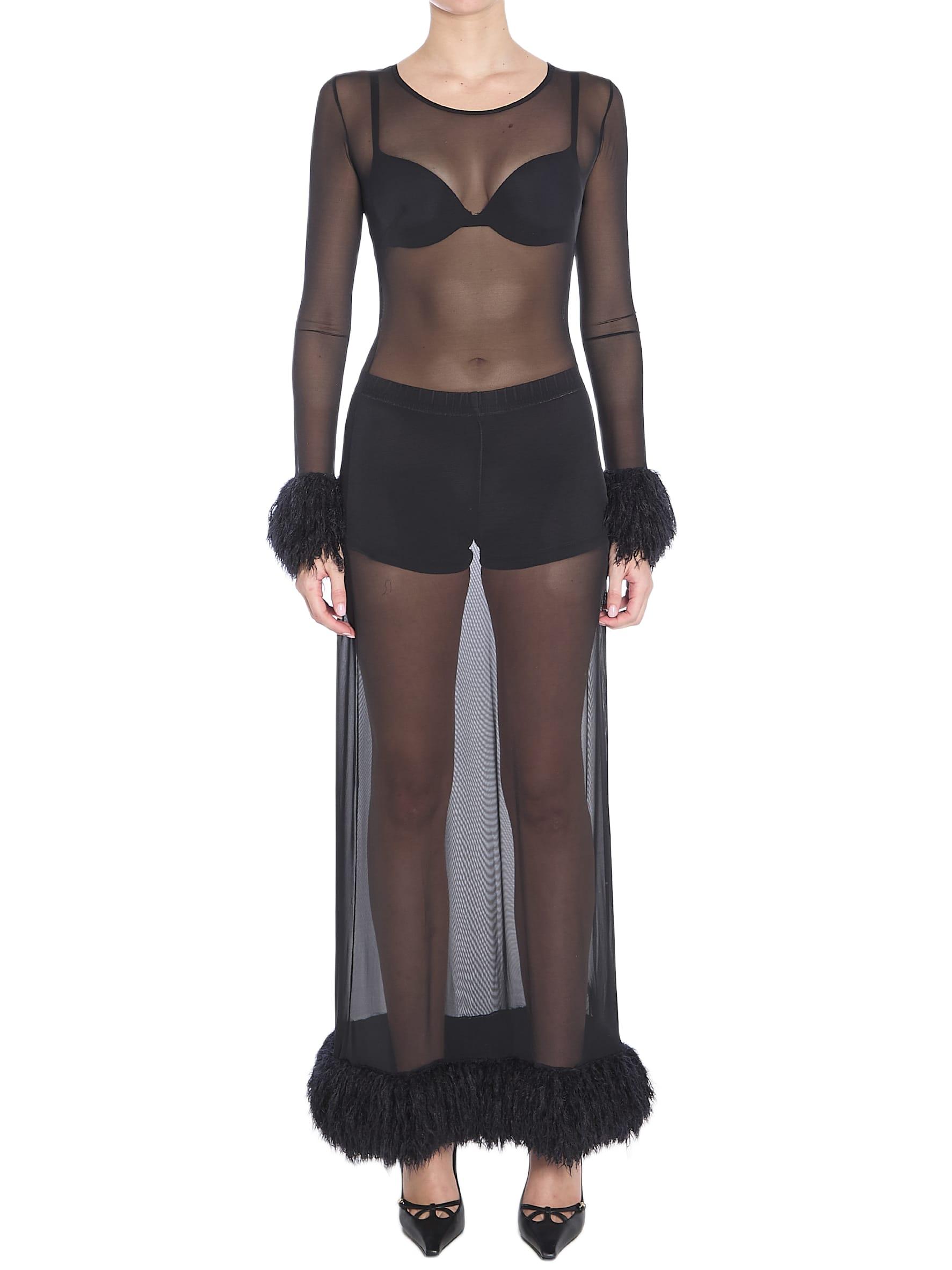 mesh jersey long dress