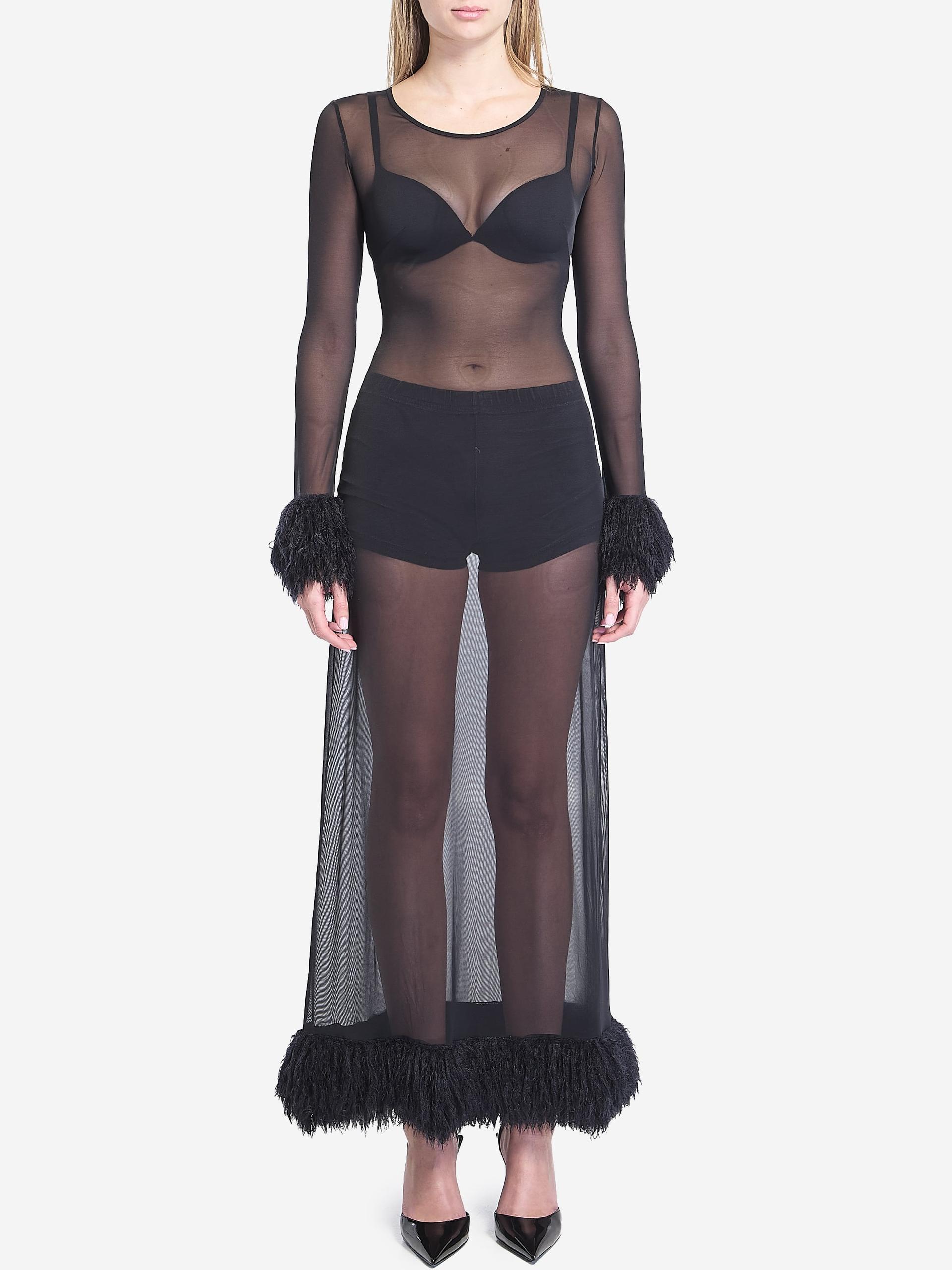 mesh jersey long dress