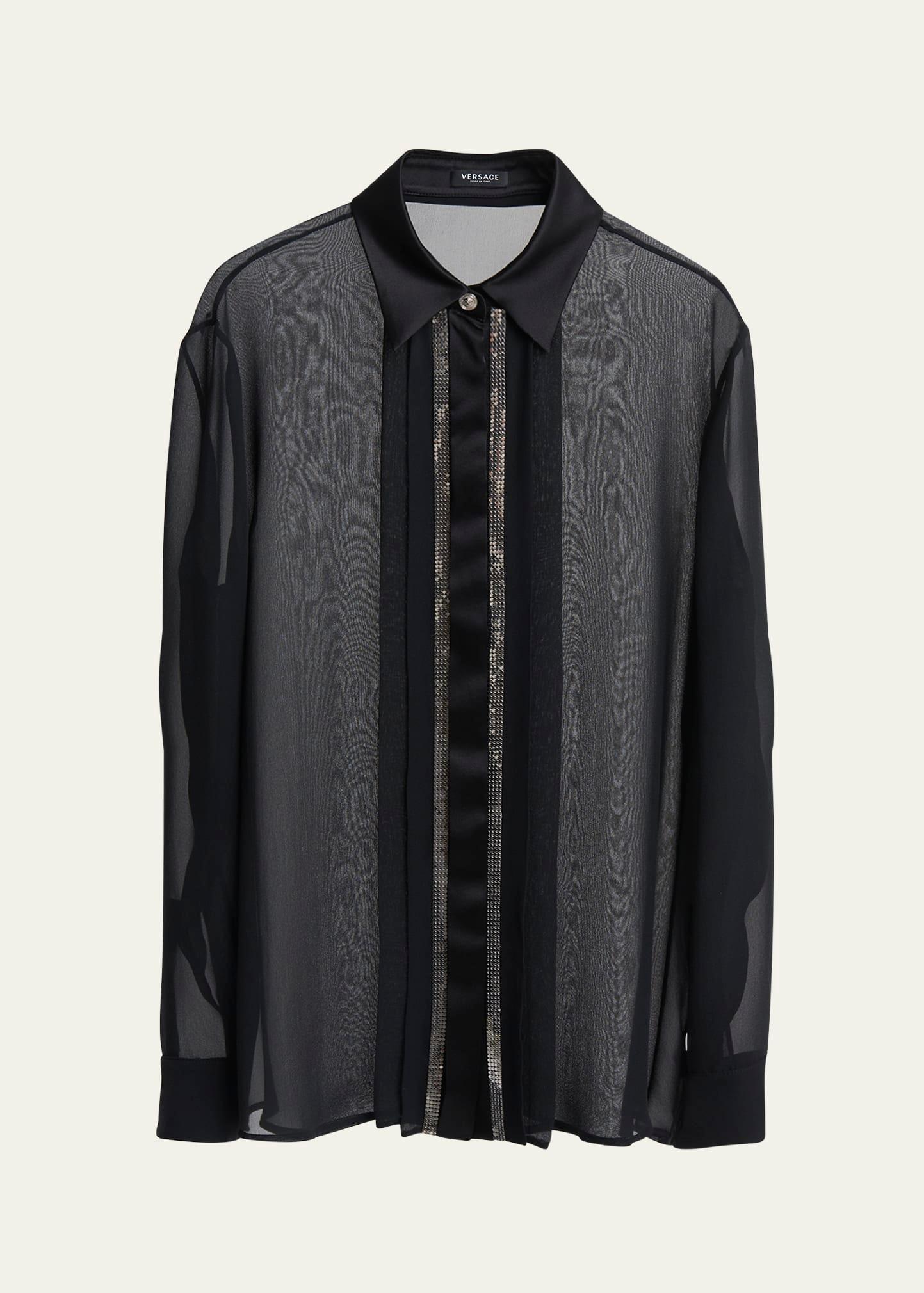 mesh metal silk georgette button down blouse