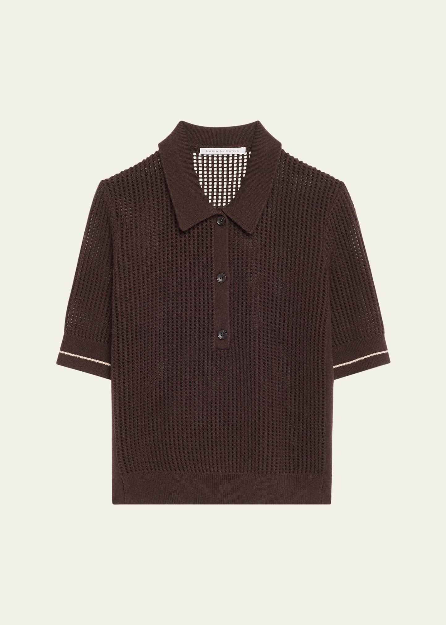 mesh short sleeve cashmere polo top