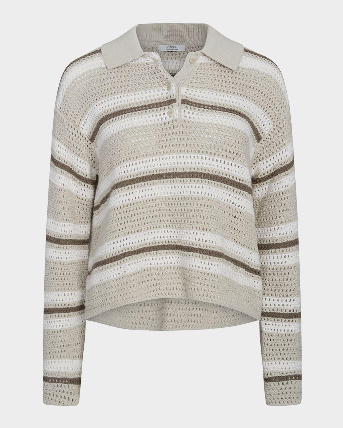 mesh stripe button polo top