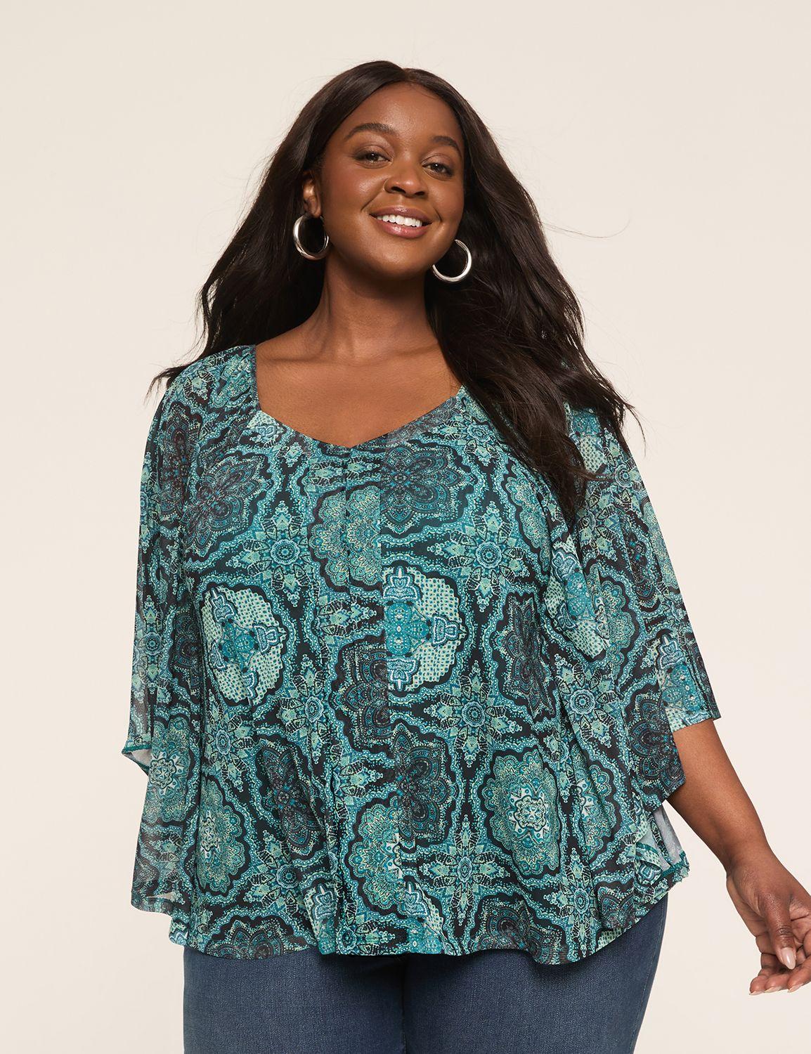 mesh v-neck circle drama top