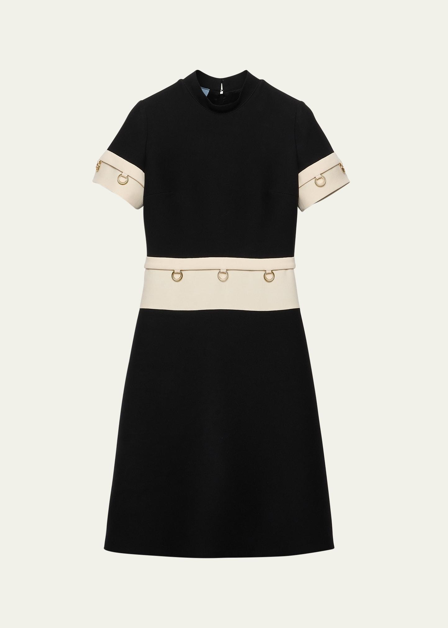 metal ring tricotine wool midi dress