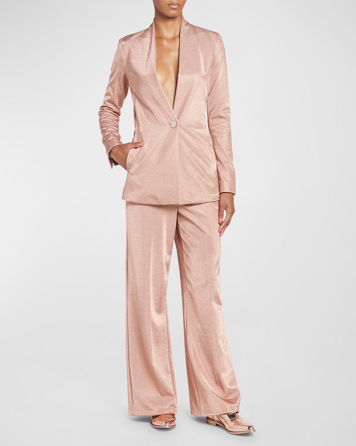 metallic bonded jersey one-button blazer