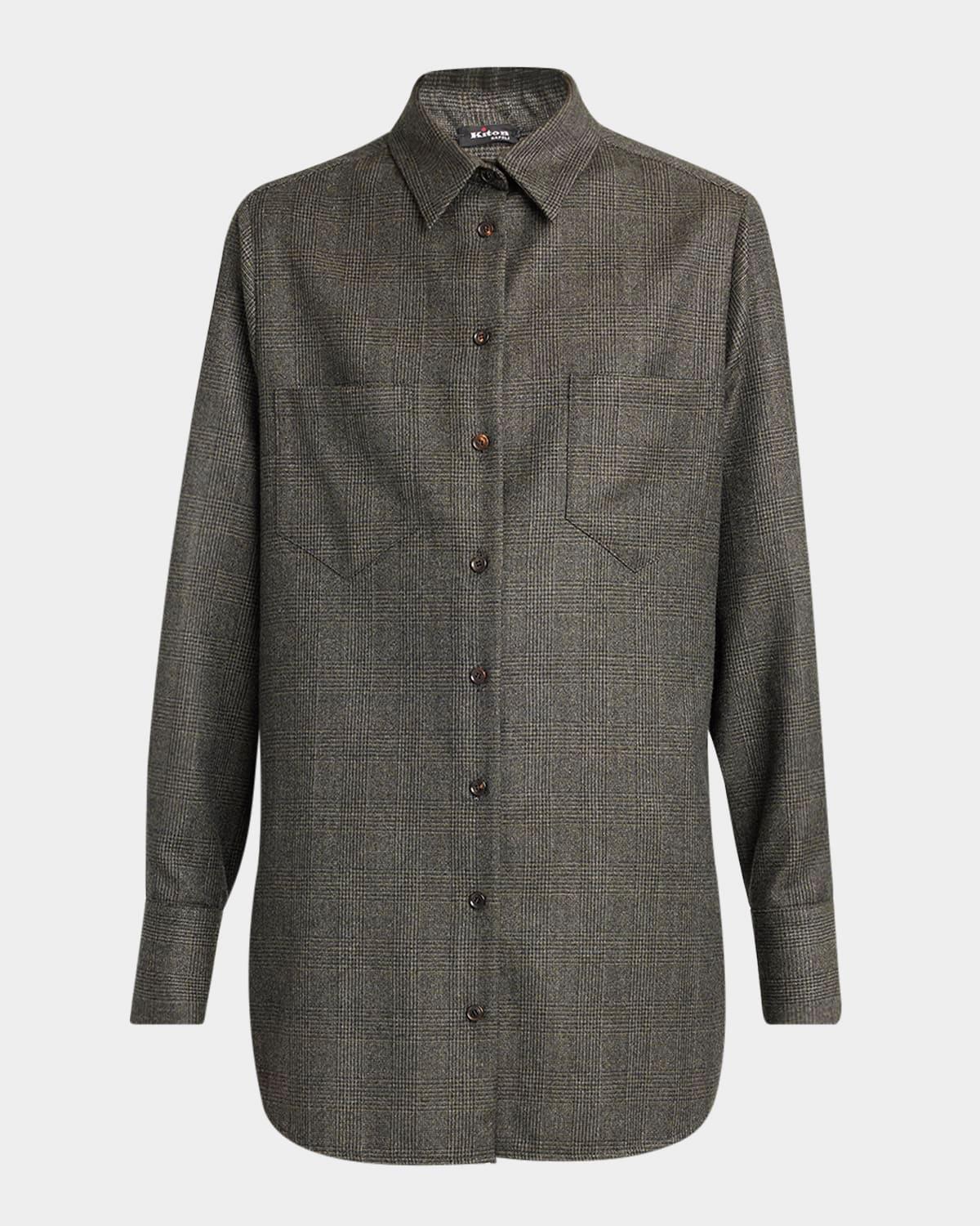 metallic check wool button-down shirt