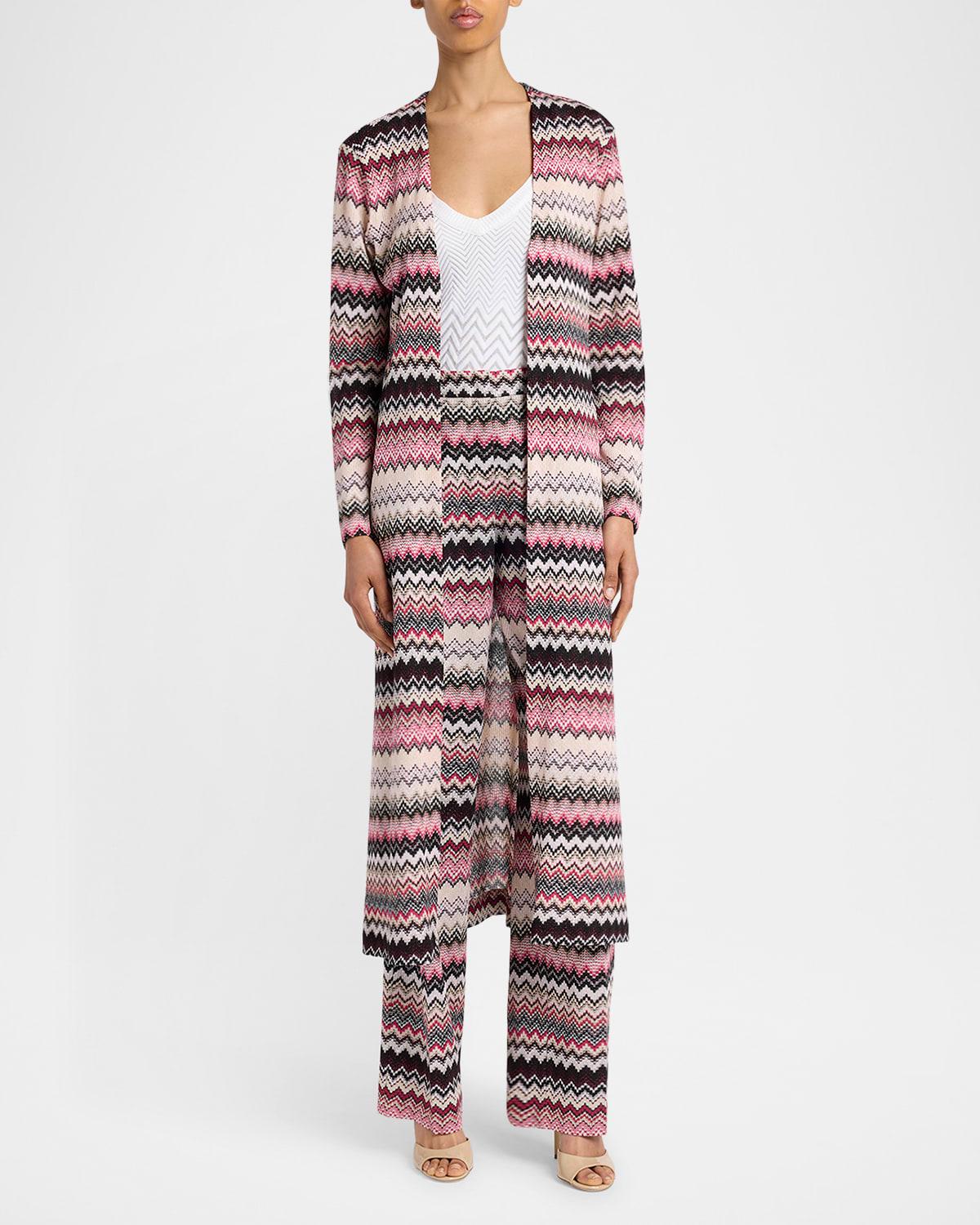 metallic chevron pleated straight-leg trousers