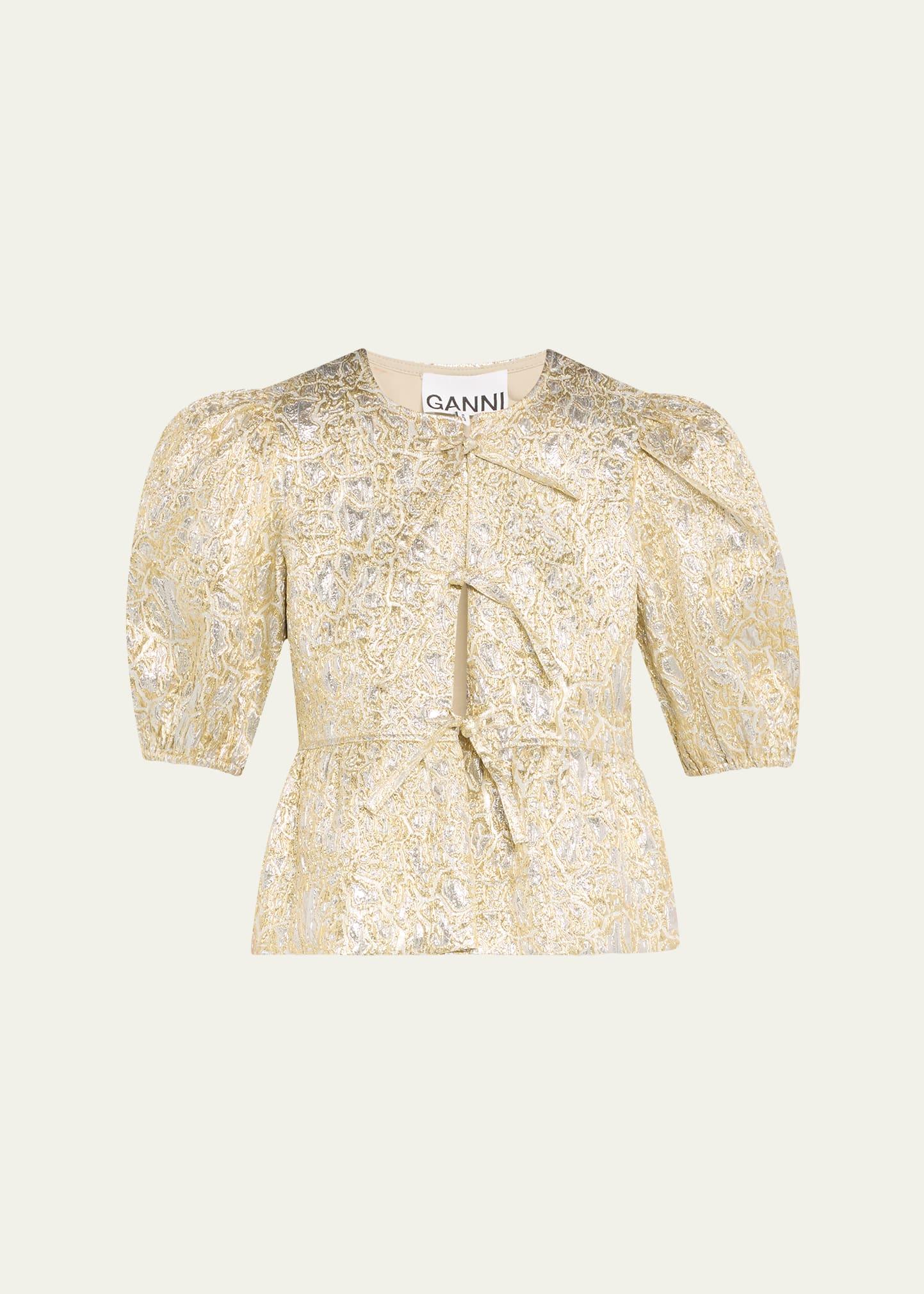 metallic cloque peplum blouse