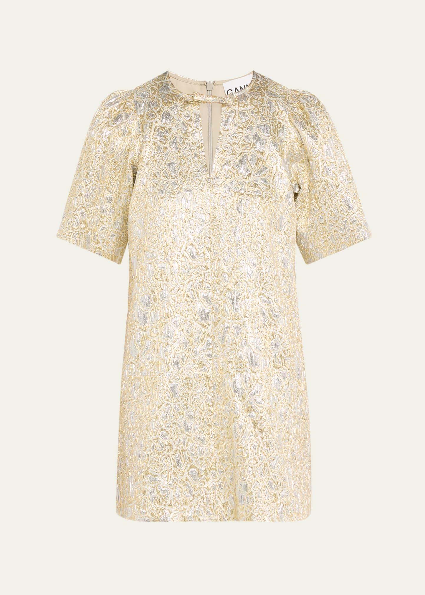 metallic cloque short-sleeve mini dress