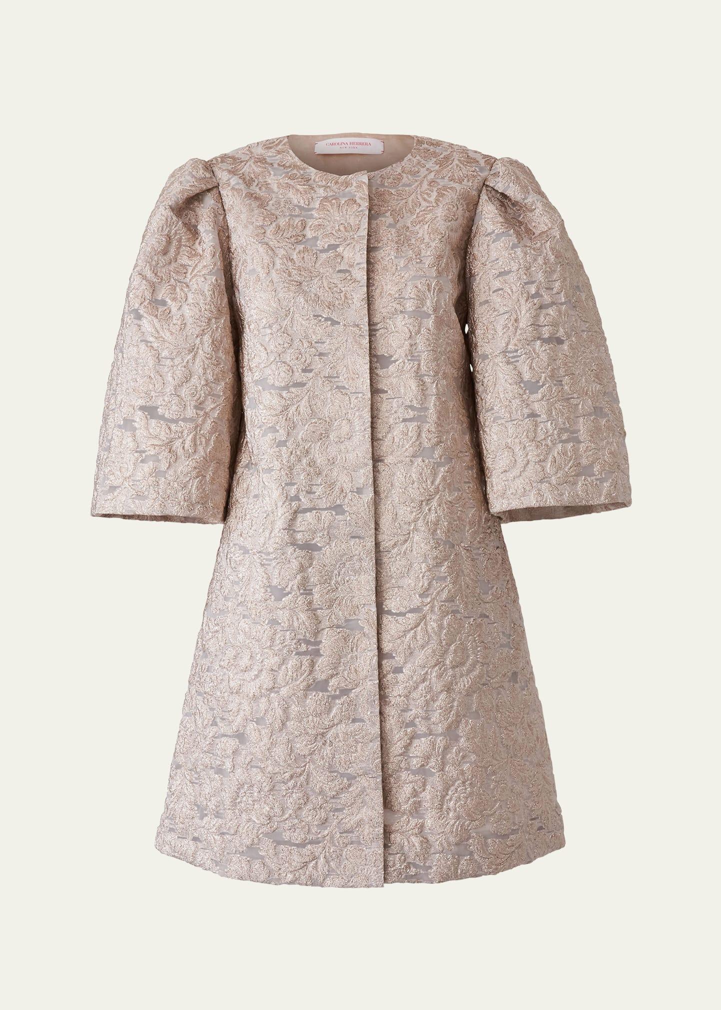 metallic floral brocade 3/4-sleeve coat