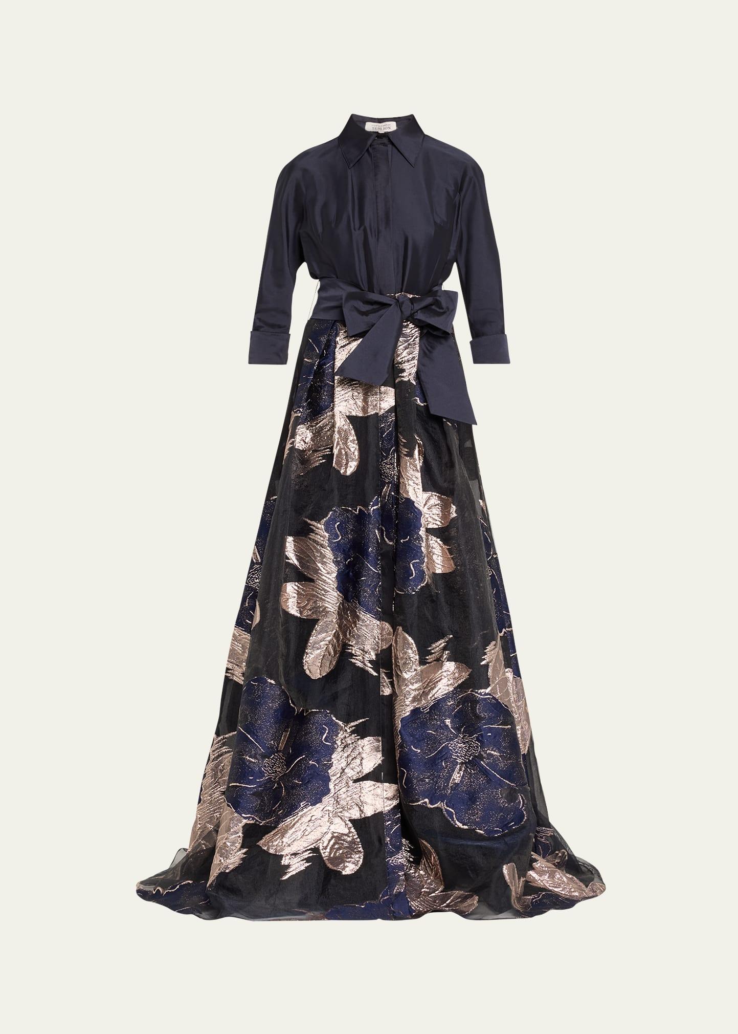 metallic floral organza shirt gown