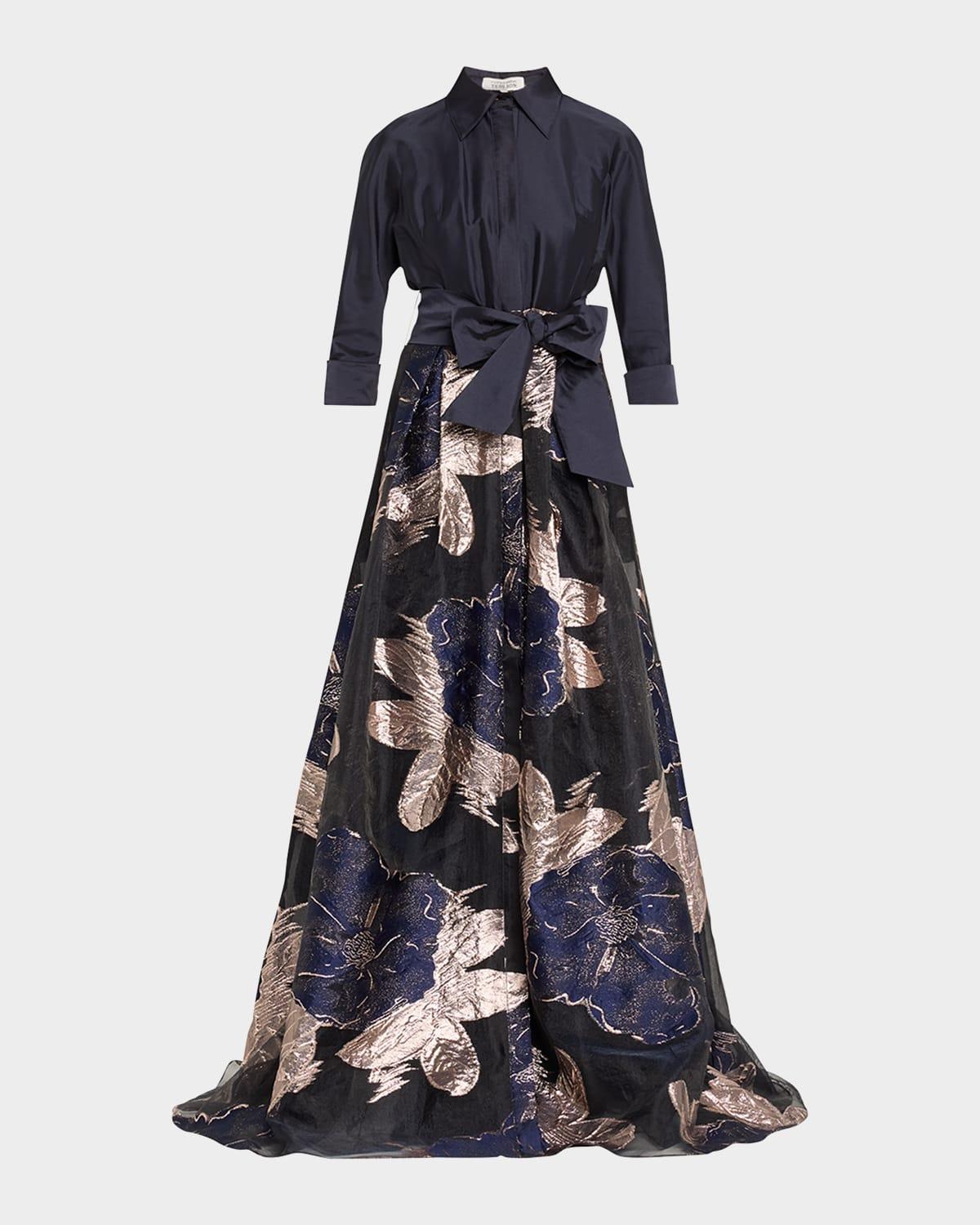metallic floral organza shirt gown
