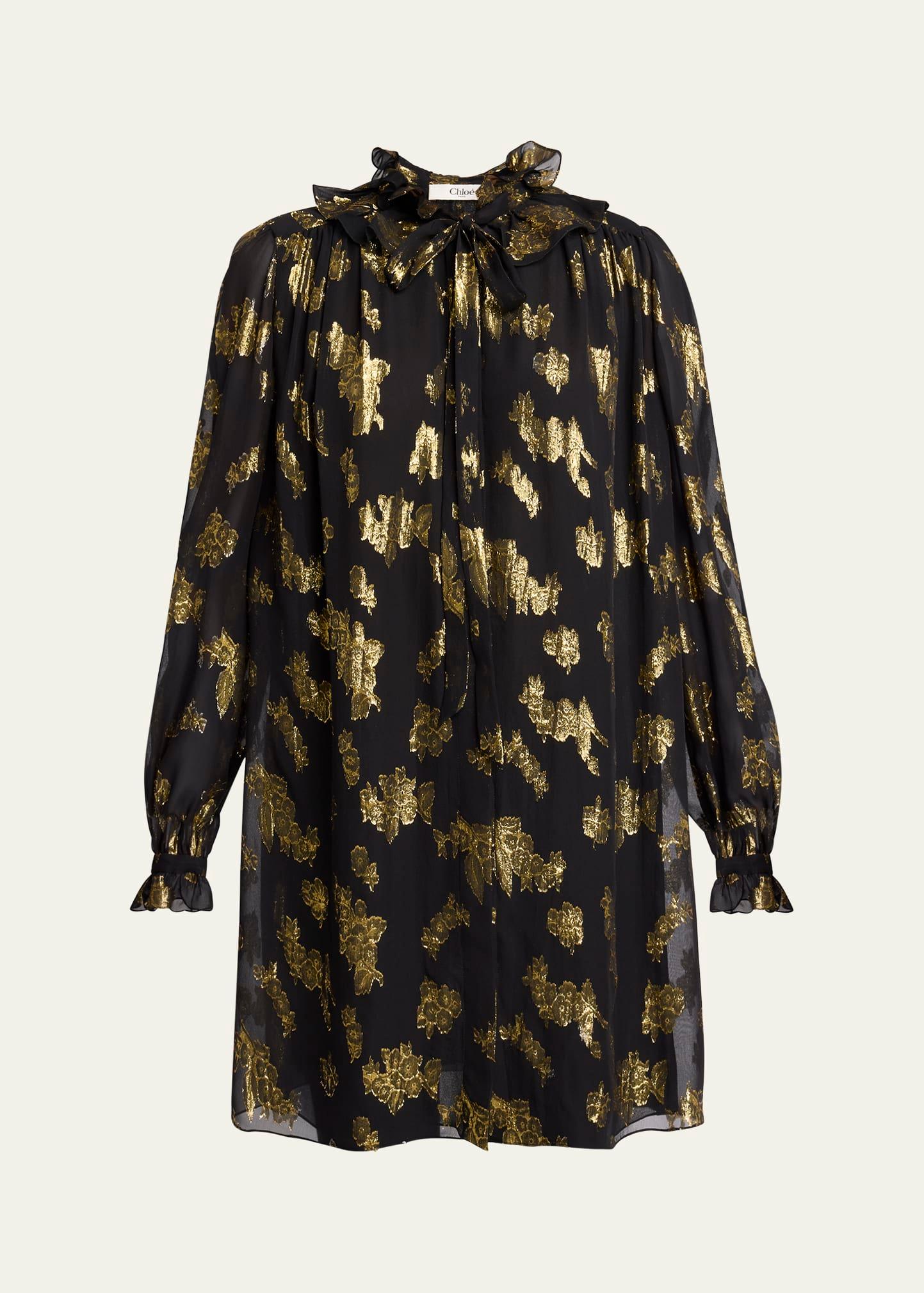 metallic floral silk jacquard shift dress