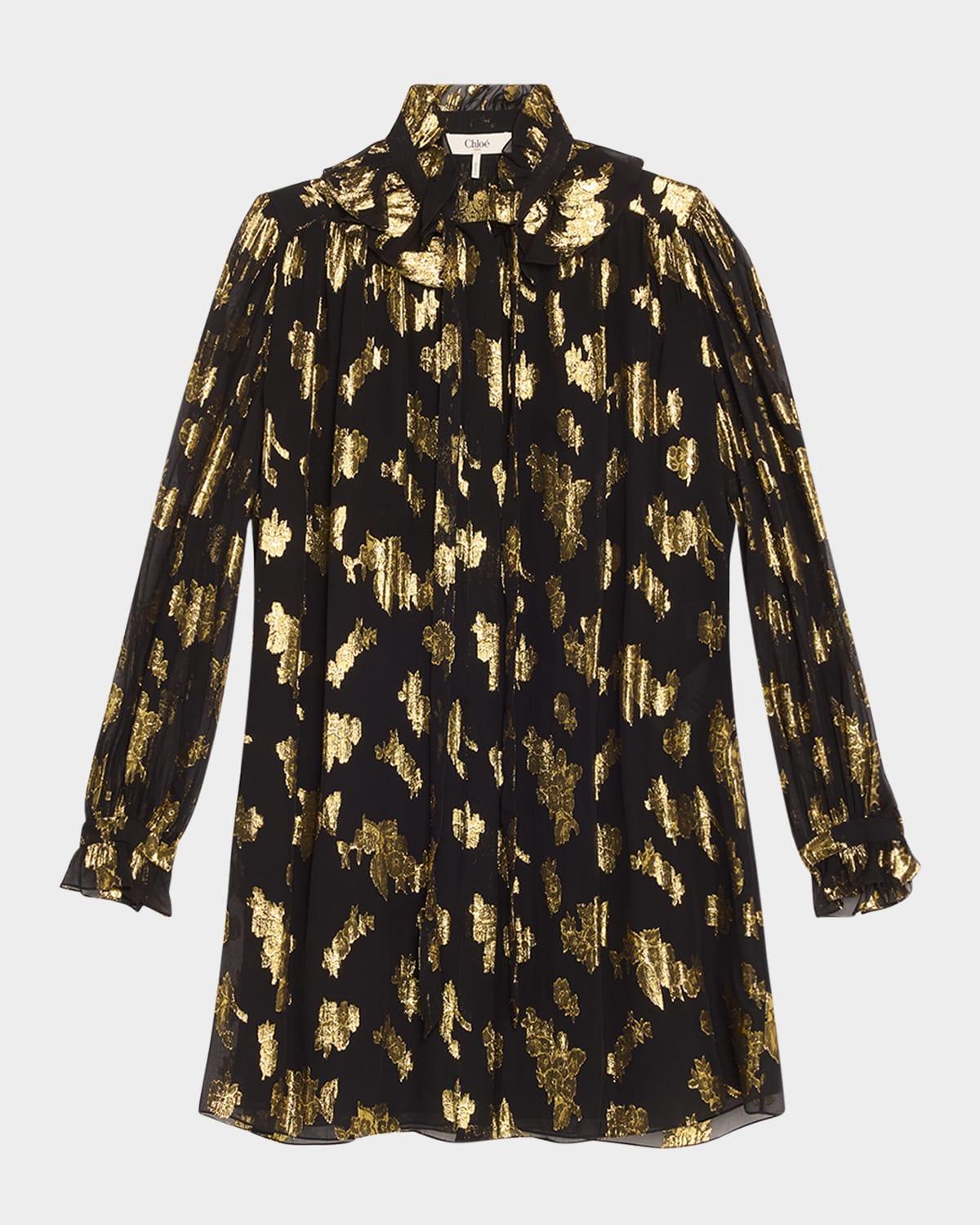 metallic floral silk jacquard shift dress