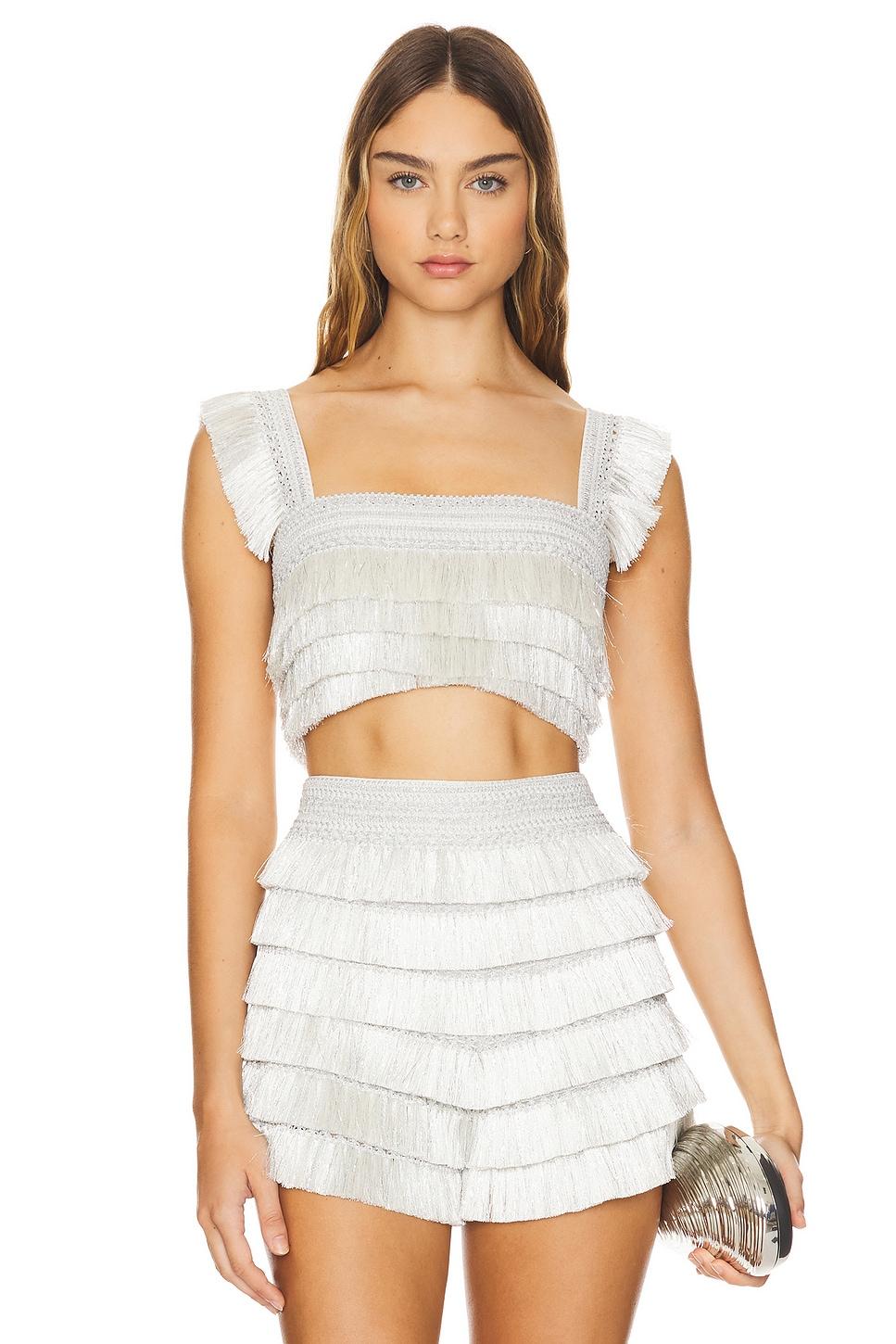 metallic fringe cropped top