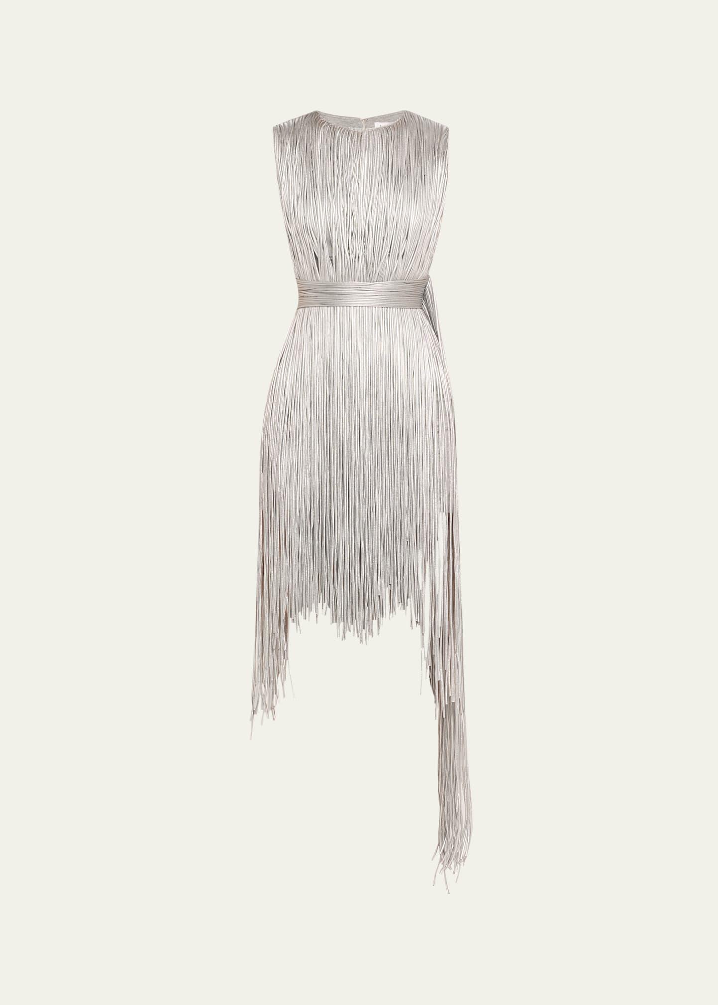 metallic fringe mini dress