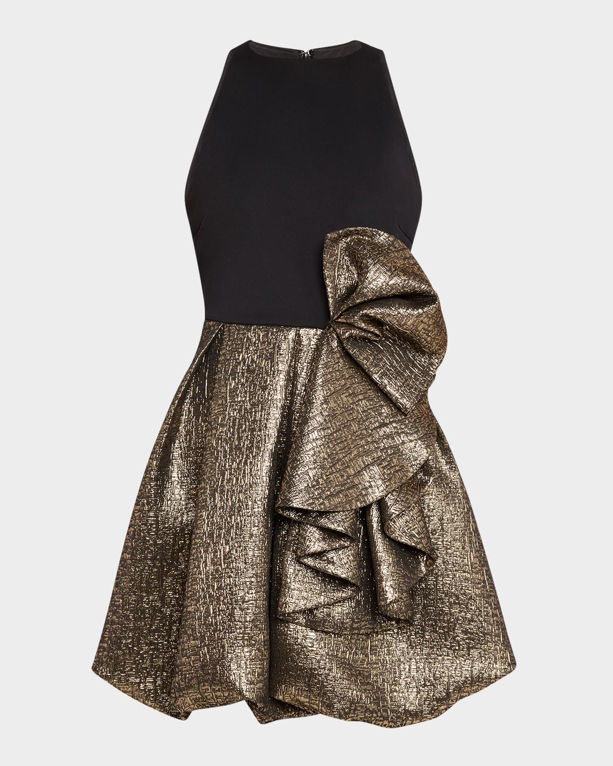 metallic jacquard & crepe bubble mini dress