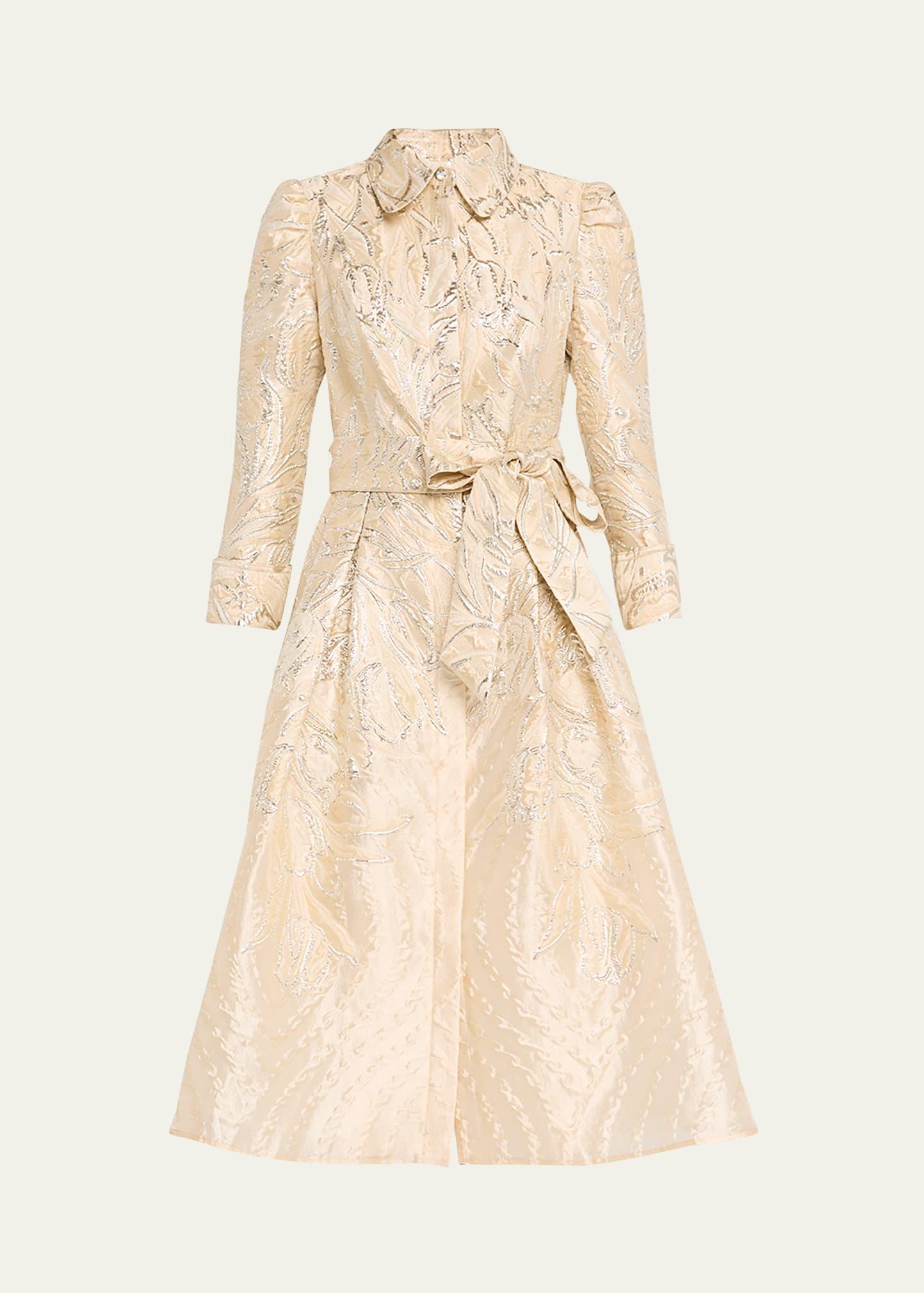 metallic jacquard midi shirtdress