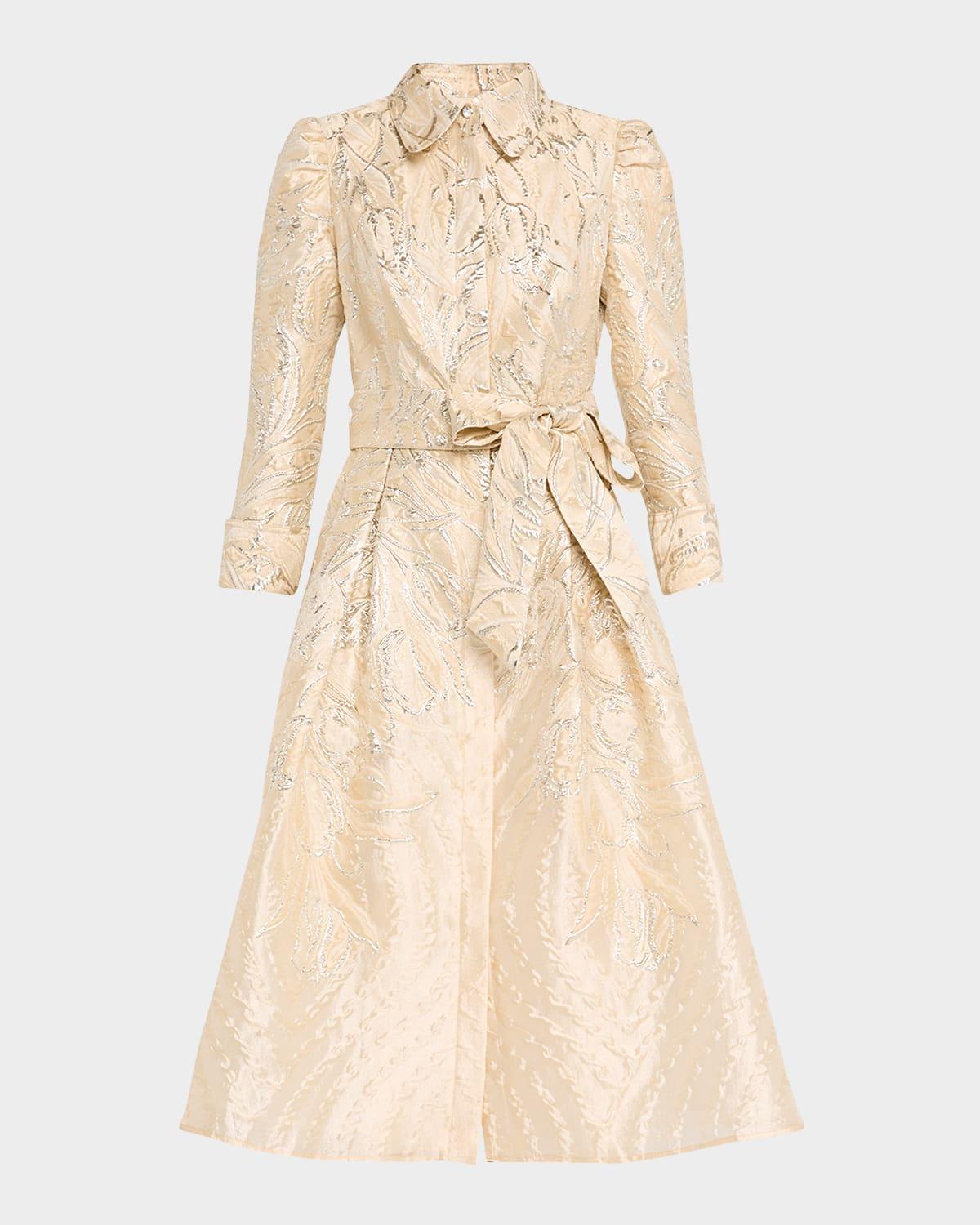 metallic jacquard midi shirtdress