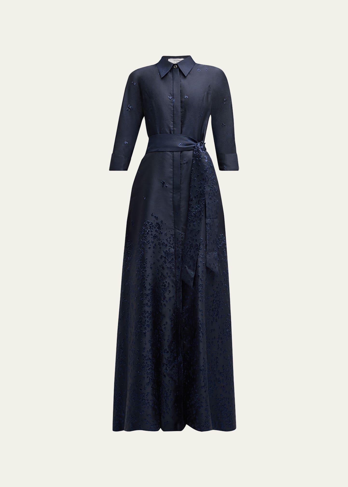 metallic jacquard shirt gown