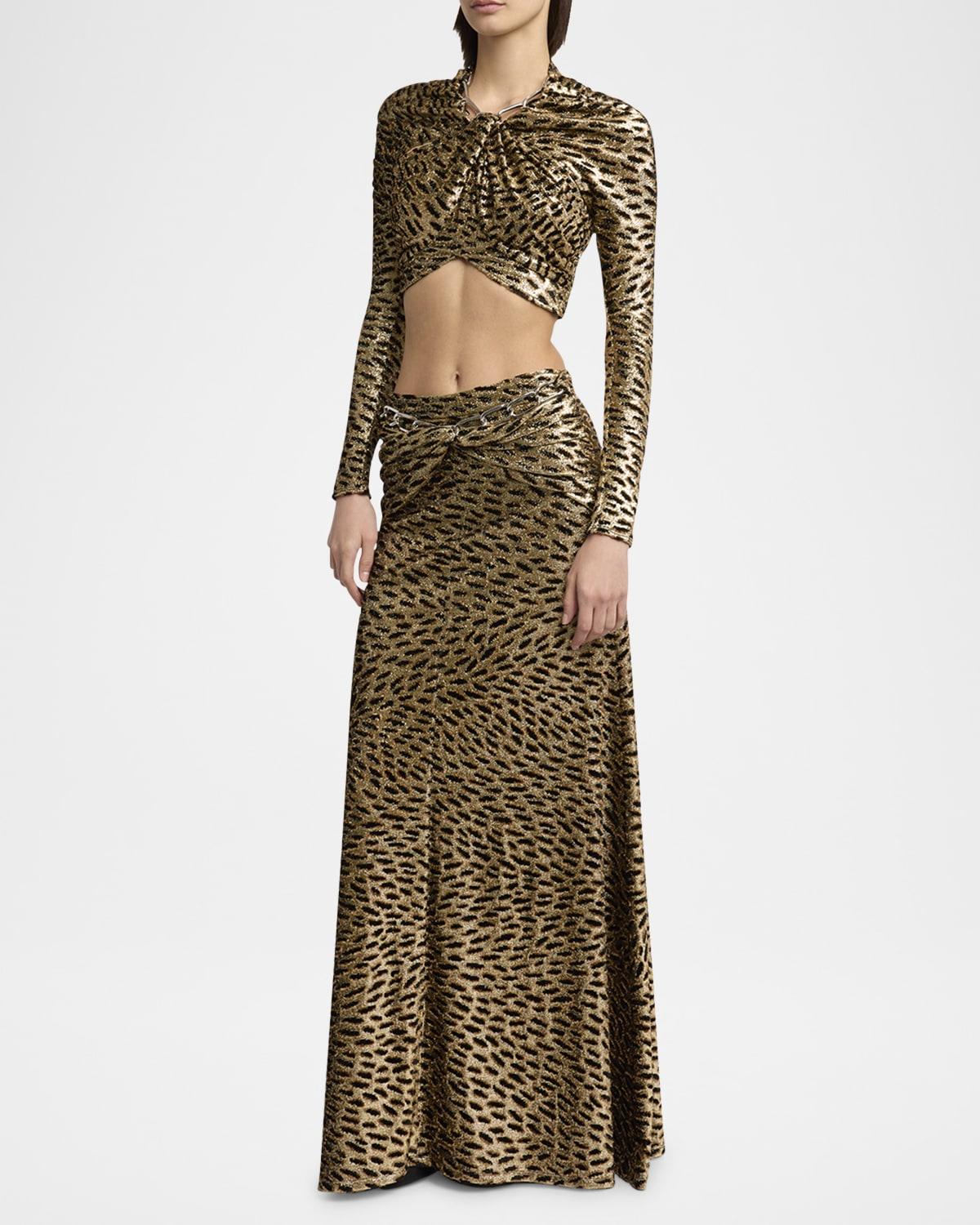 metallic jacquard twisted crop top