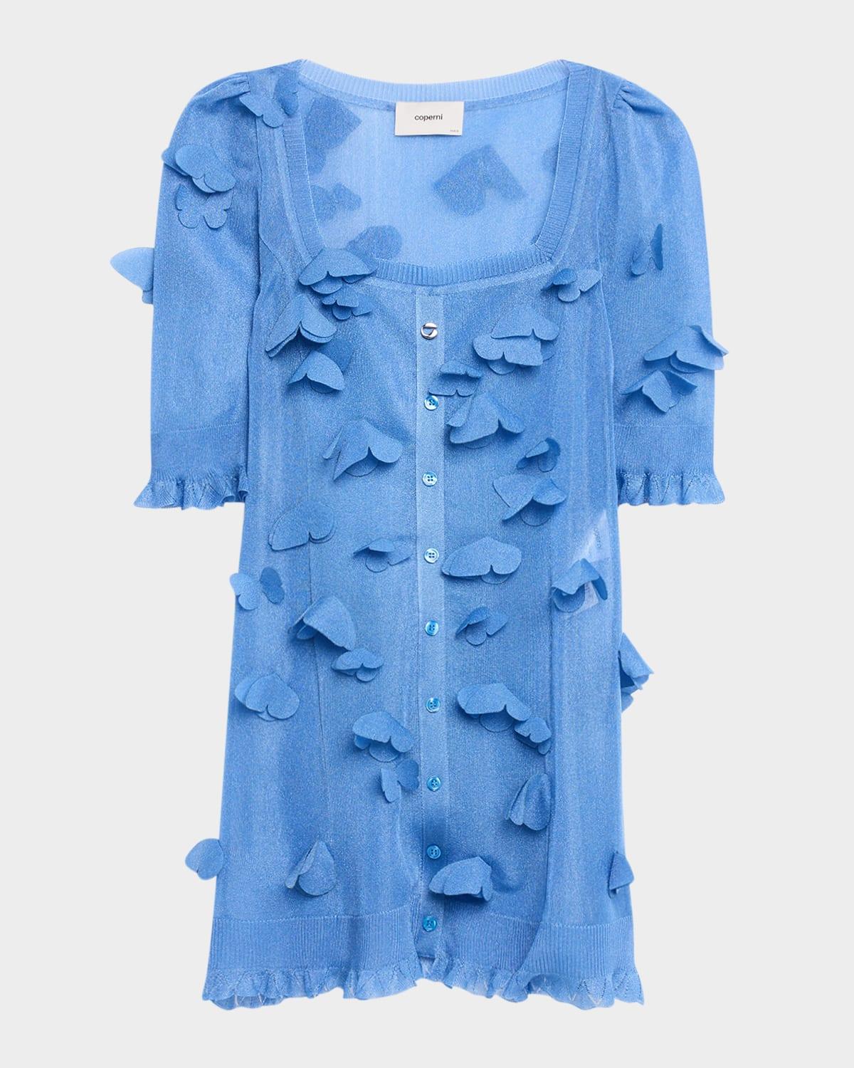 metallic knit butterfly button-front mini dress
