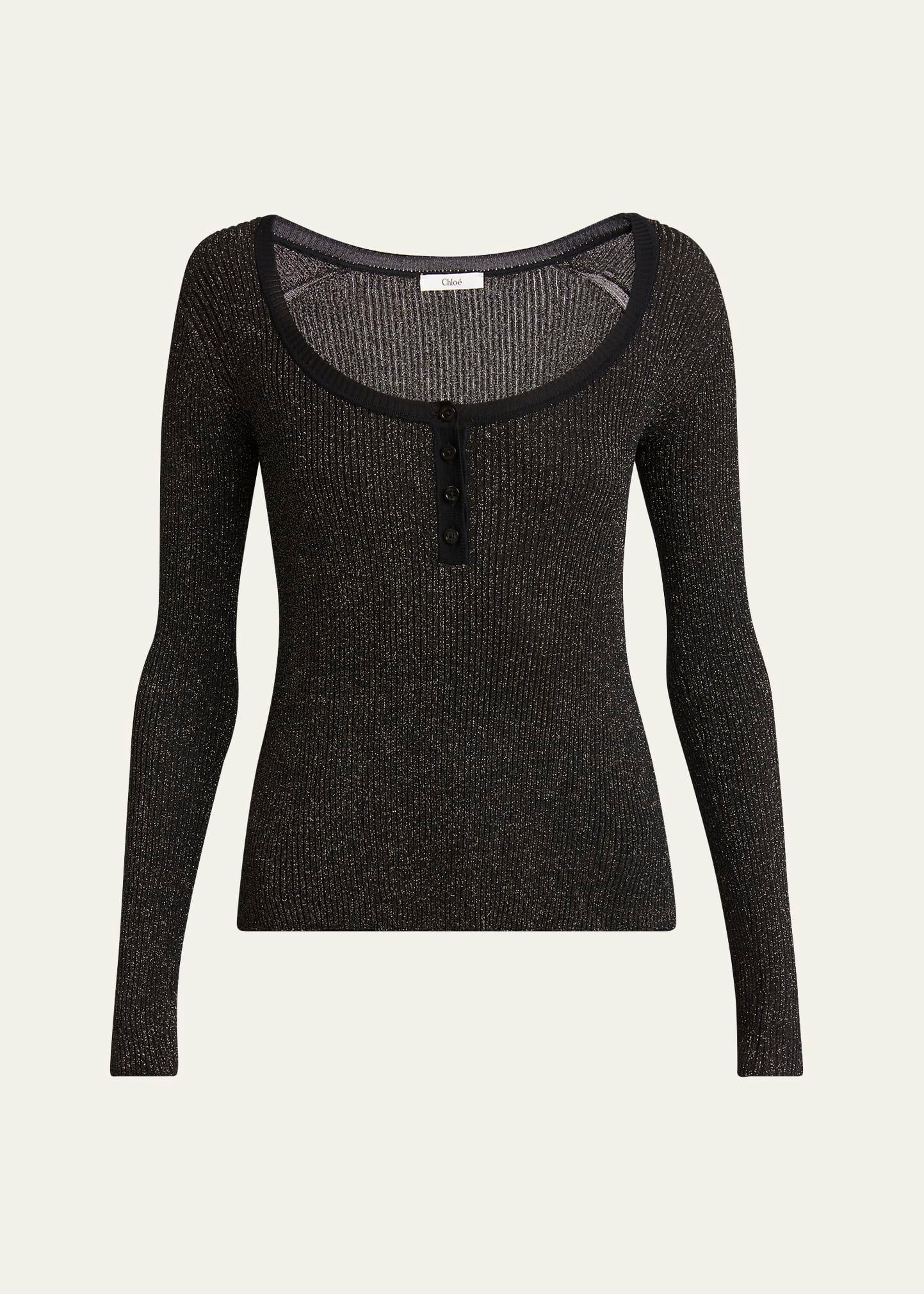 metallic knit henley top