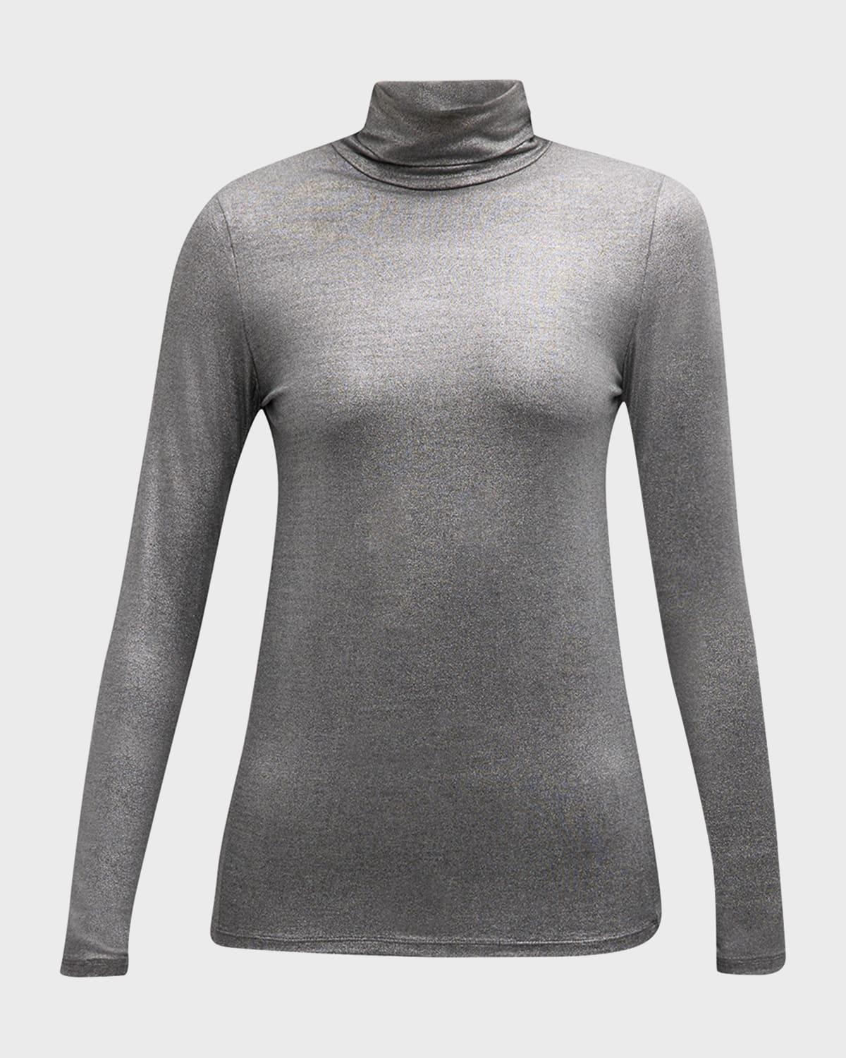 metallic long-sleeve turtleneck top