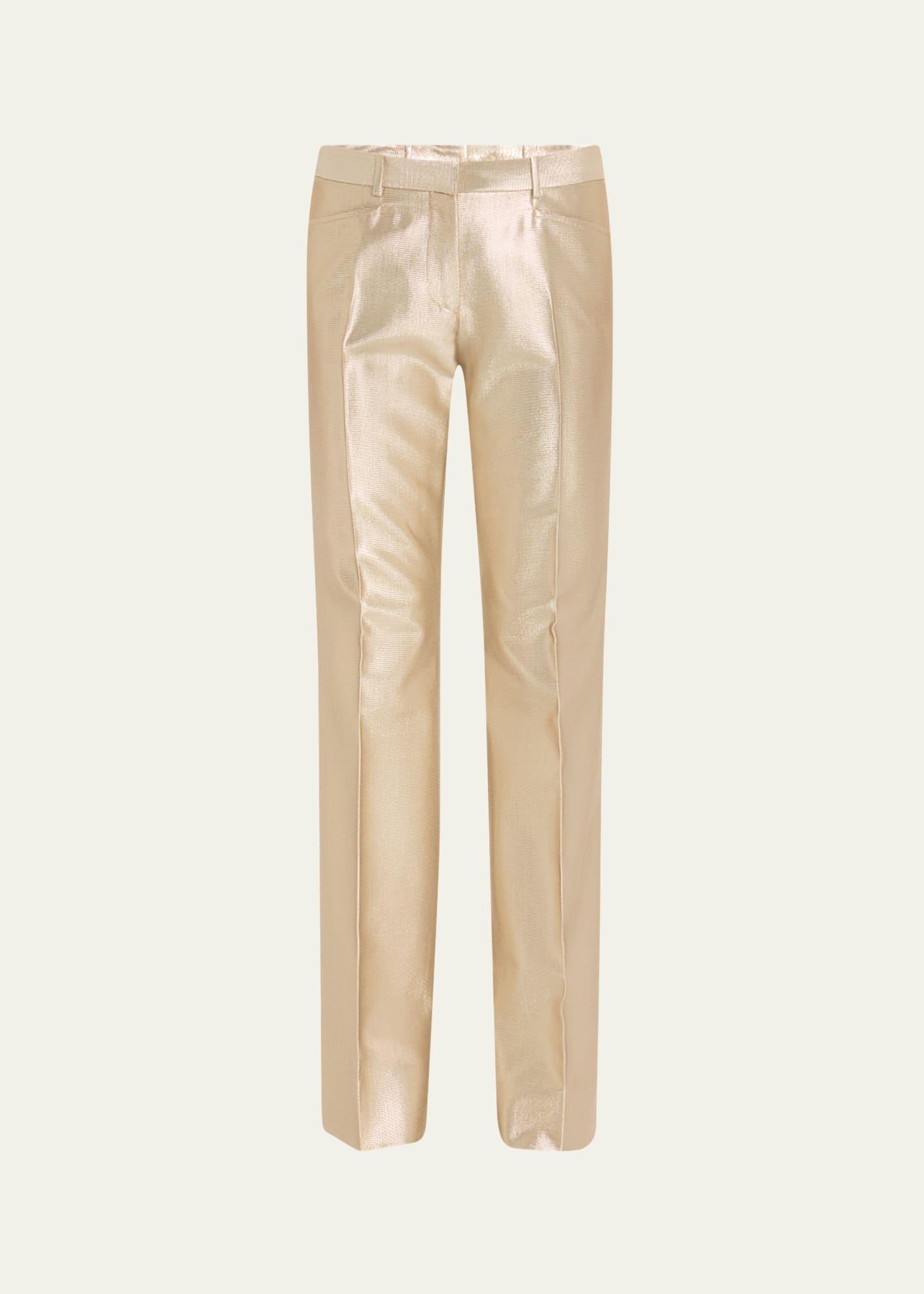 metallic low waist flare wool pants