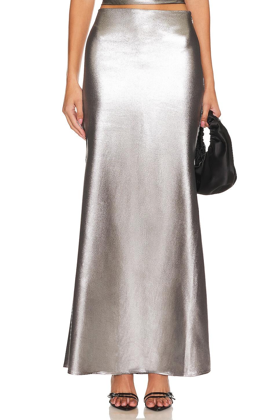 metallic maxi train skirt