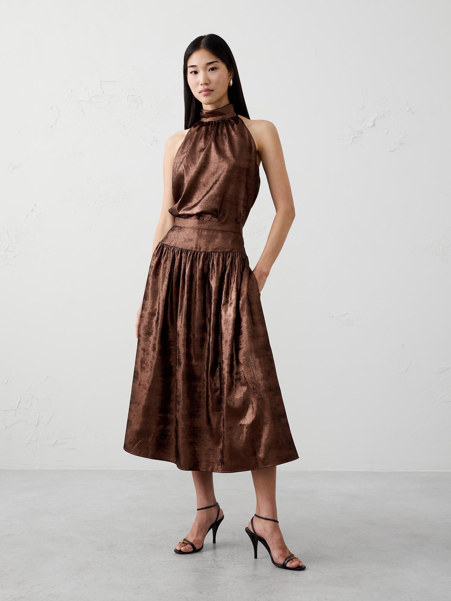 metallic midi skirt