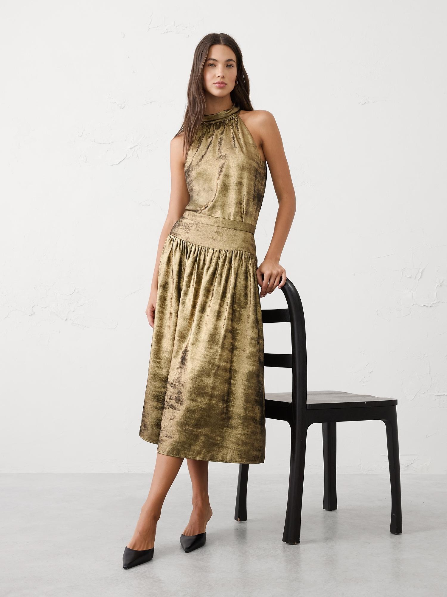 metallic midi skirt