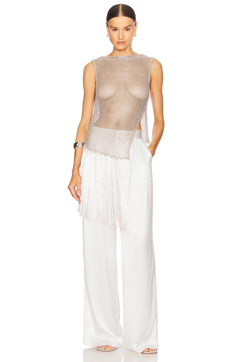 metallic netting fringe asymmetric top