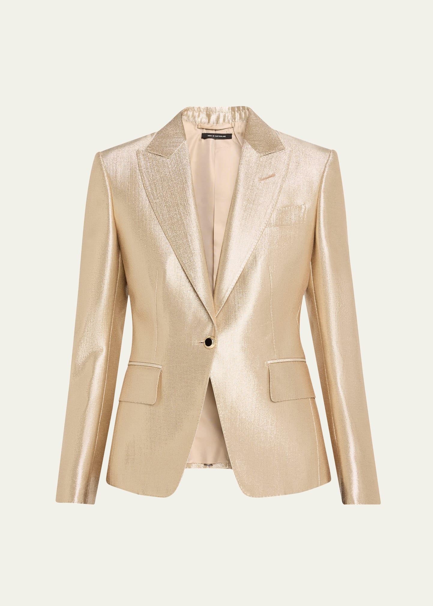 metallic one-button wool blazer