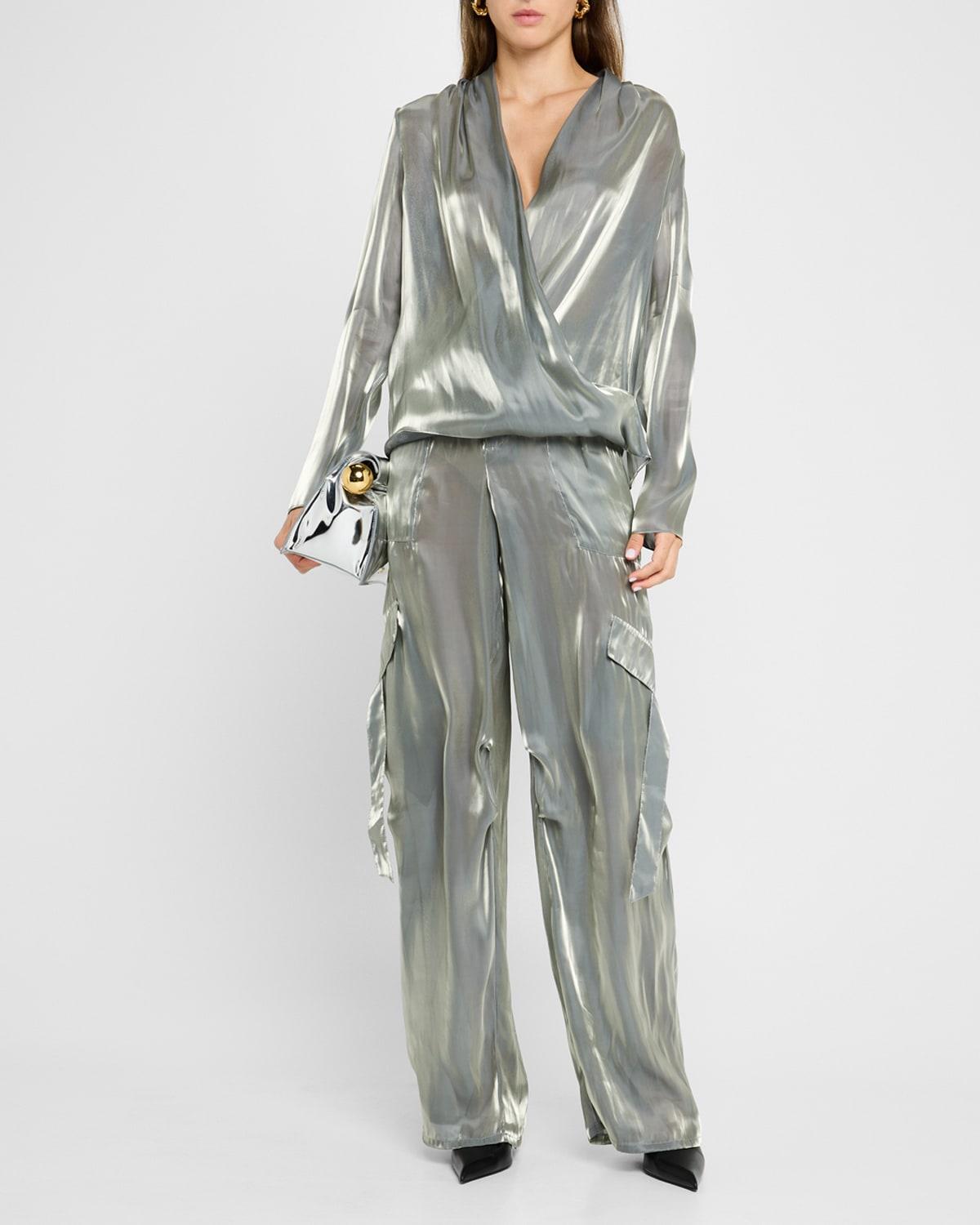 metallic organza wrap top