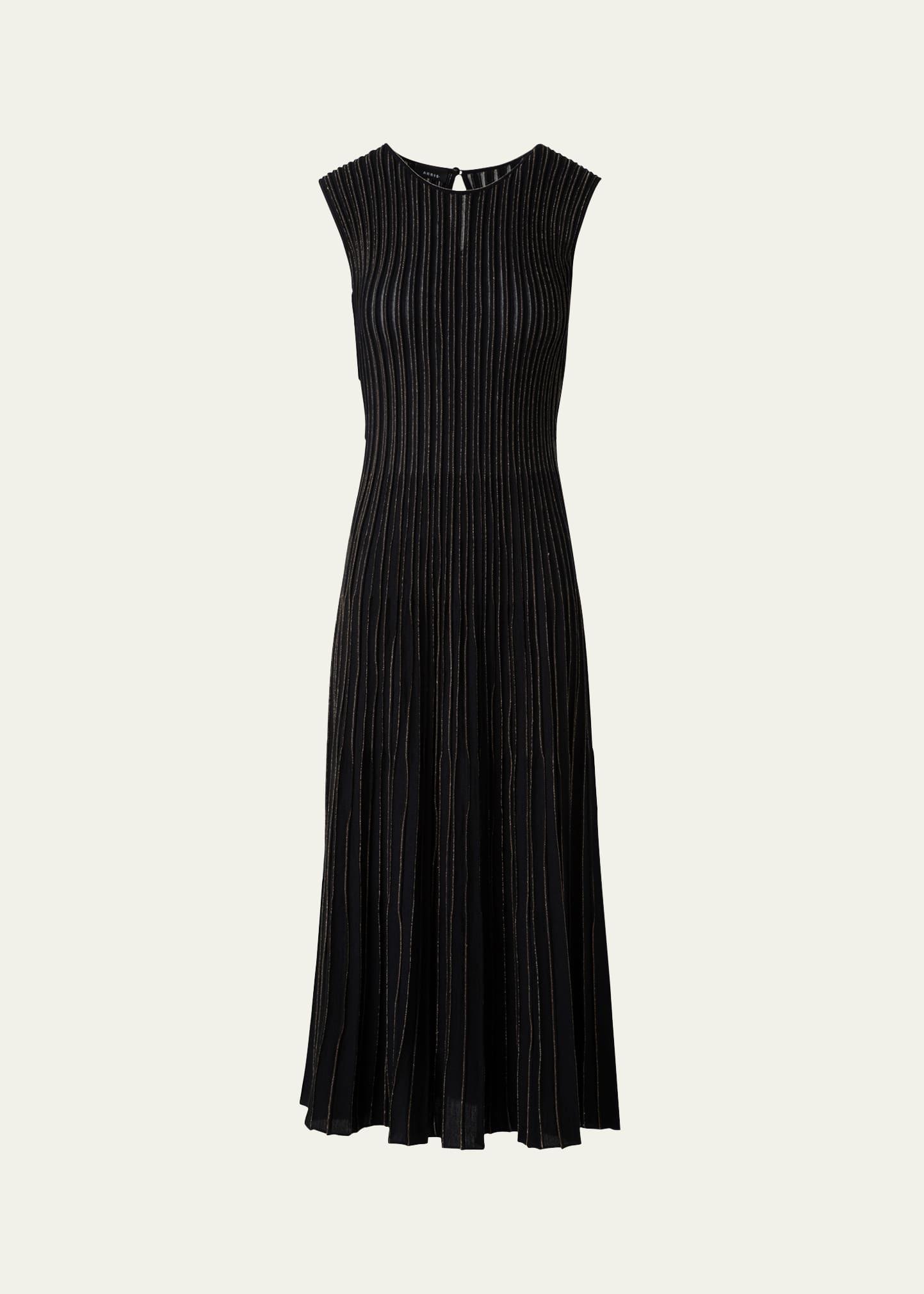 metallic pinstripes knit sleeveless midi dress