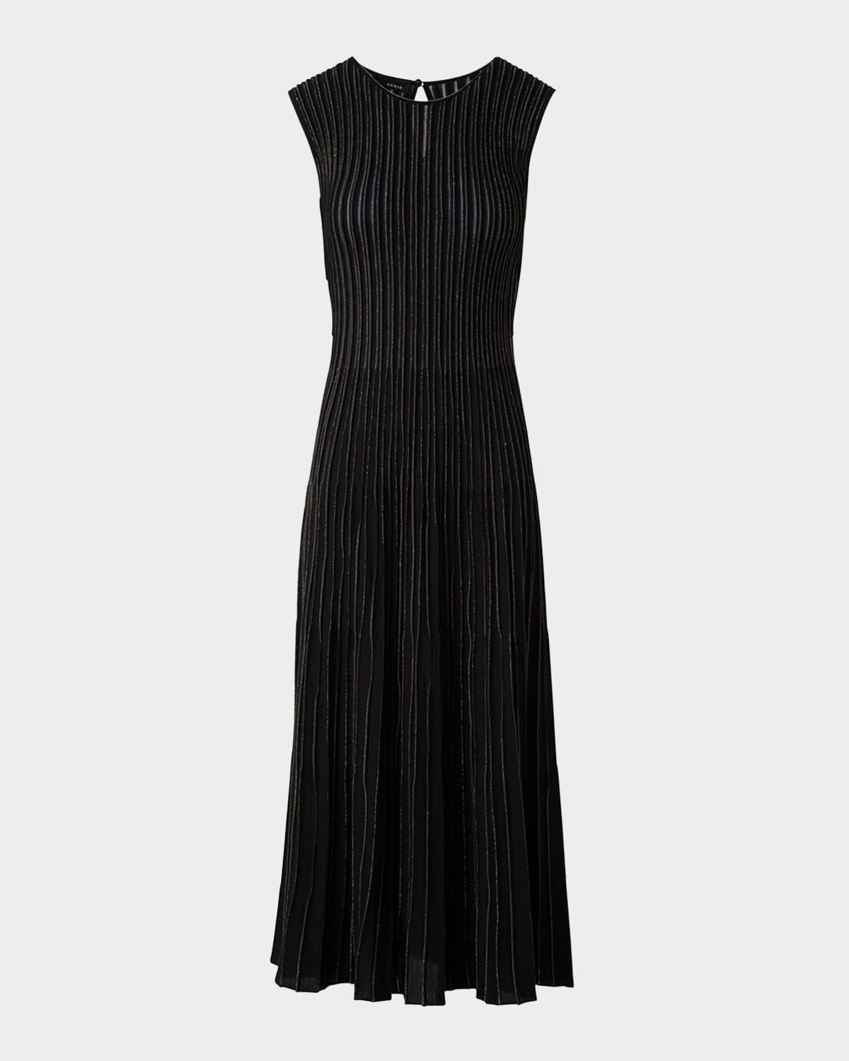 metallic pinstripes knit sleeveless midi dress