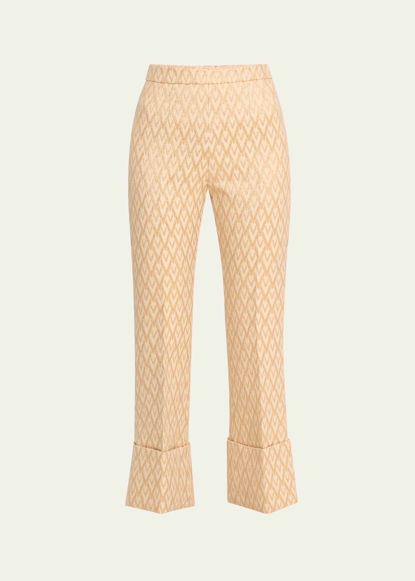 metallic printed cuffed hem wool trousers