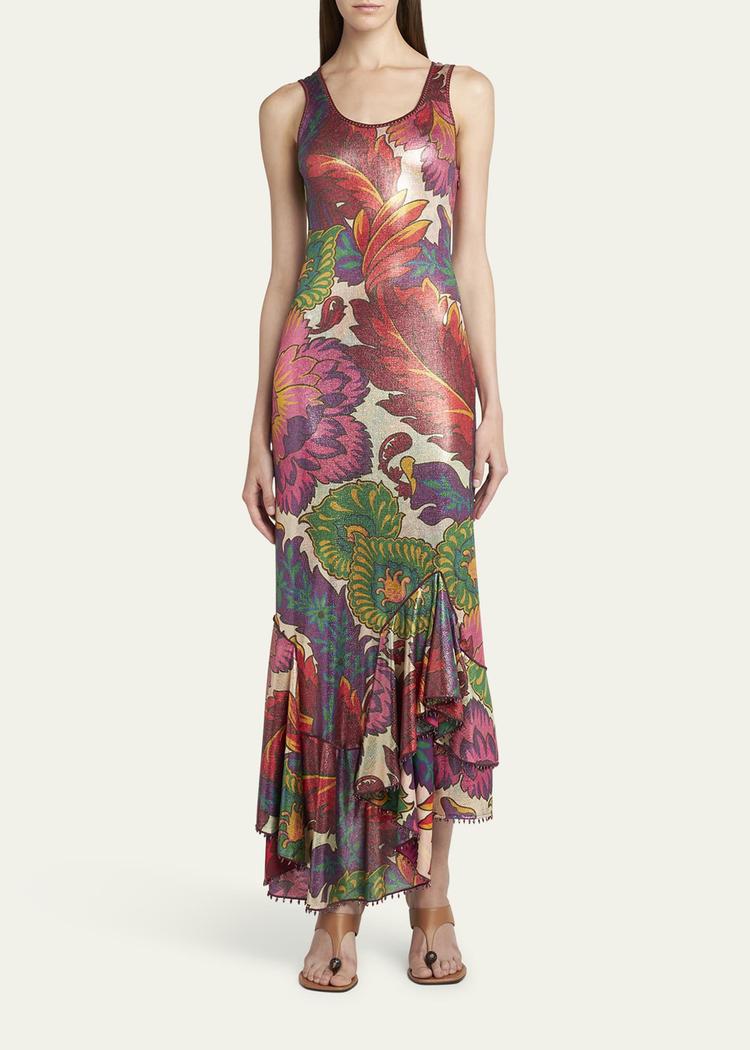 metallic printed sleeveless maxi dress