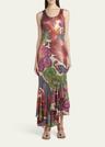 metallic printed sleeveless maxi dress
