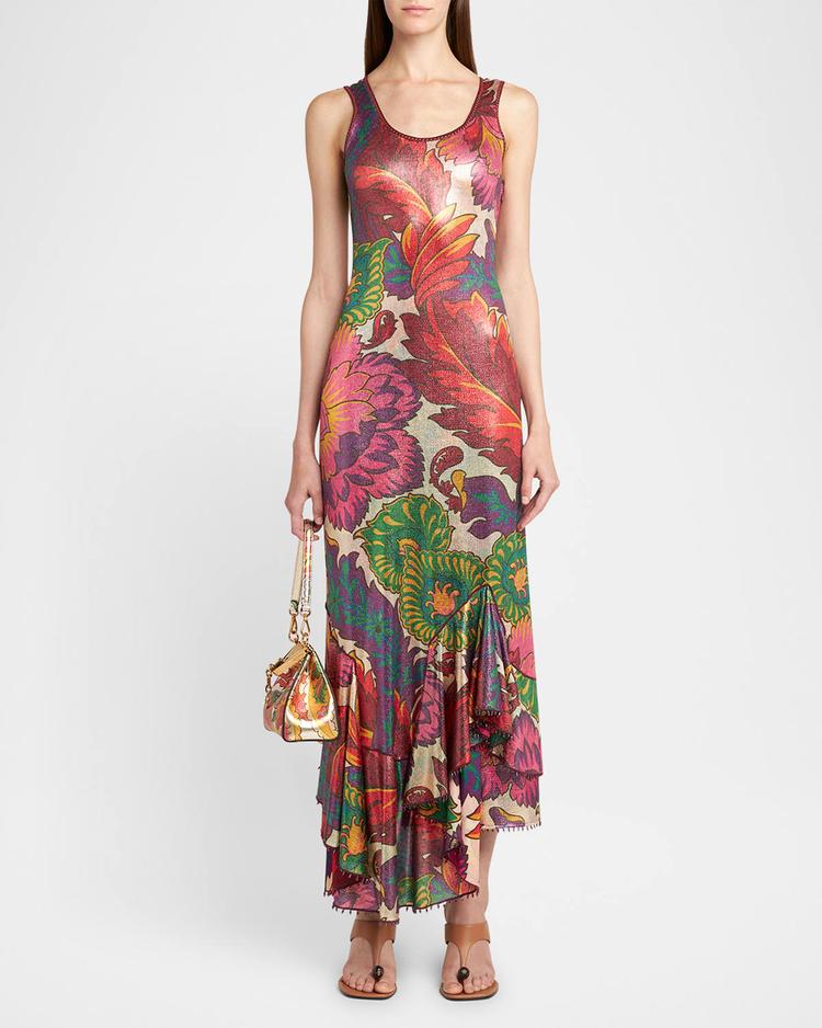metallic printed sleeveless maxi dress