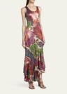 metallic printed sleeveless maxi dress