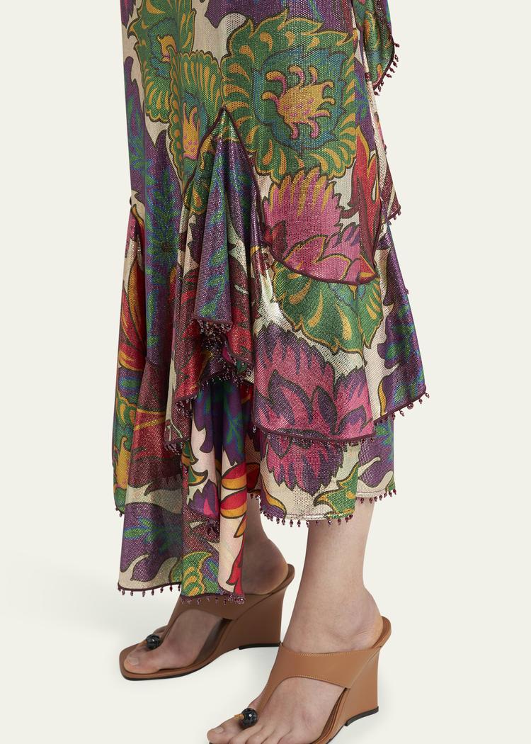 metallic printed sleeveless maxi dress
